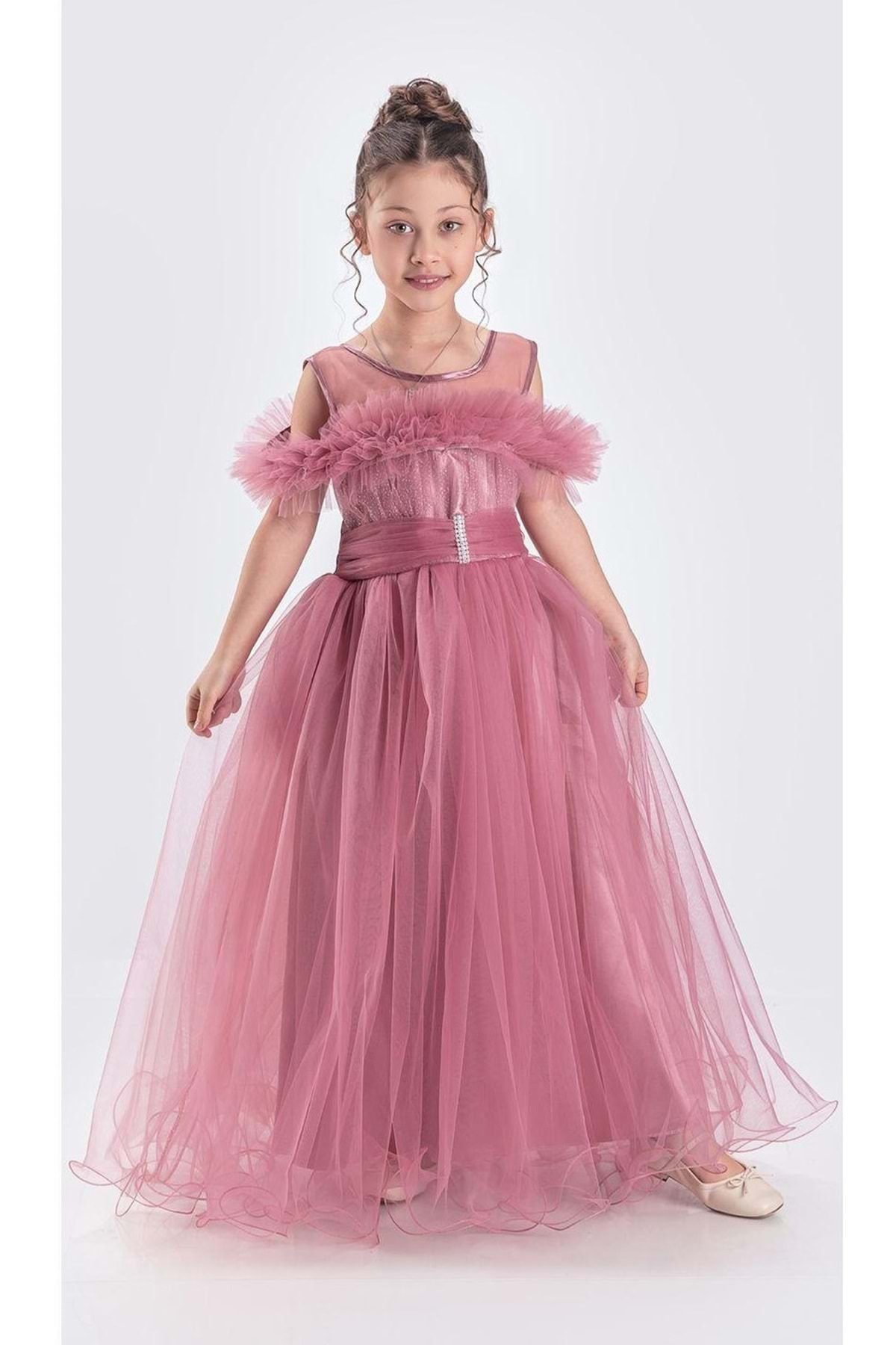 Mnk Baby&Kids Uzun Etek Kız Çocuk Robası Şifon Abiye M00723 PEMBE