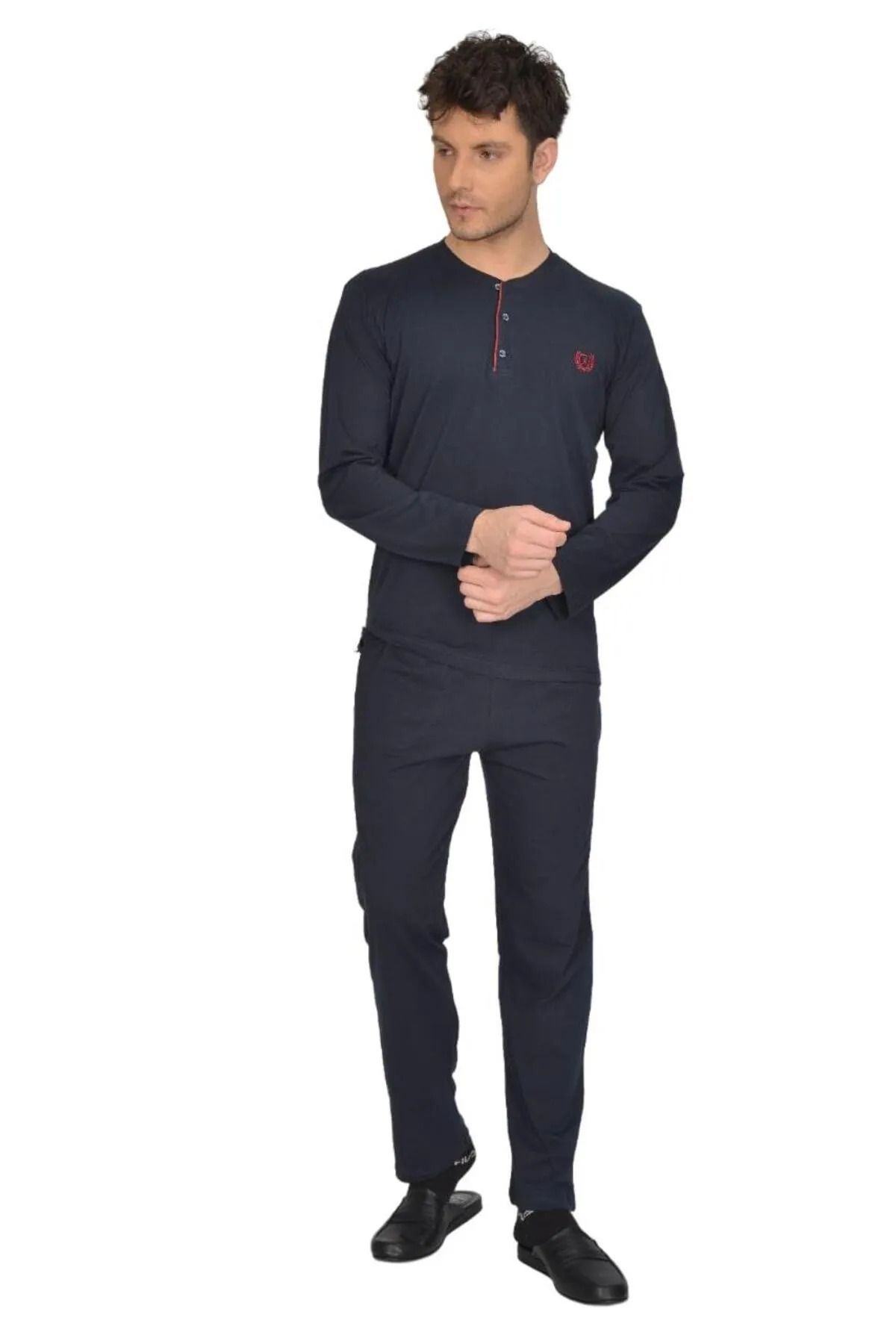 ANCELO Erkek Lacivert Uzun Kollu Penye Pijama Takım