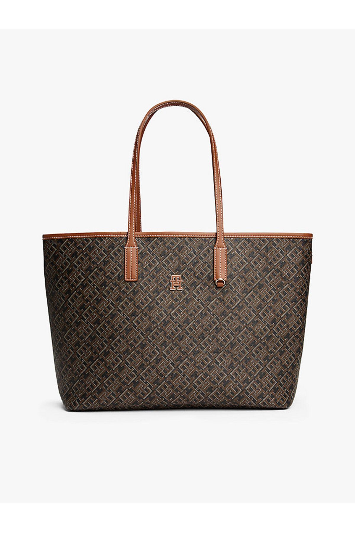 Tommy Hilfiger Th Monoplay Leather Tote Damska Czarna Torba - Aw0aw17416 Kobieta - One Size