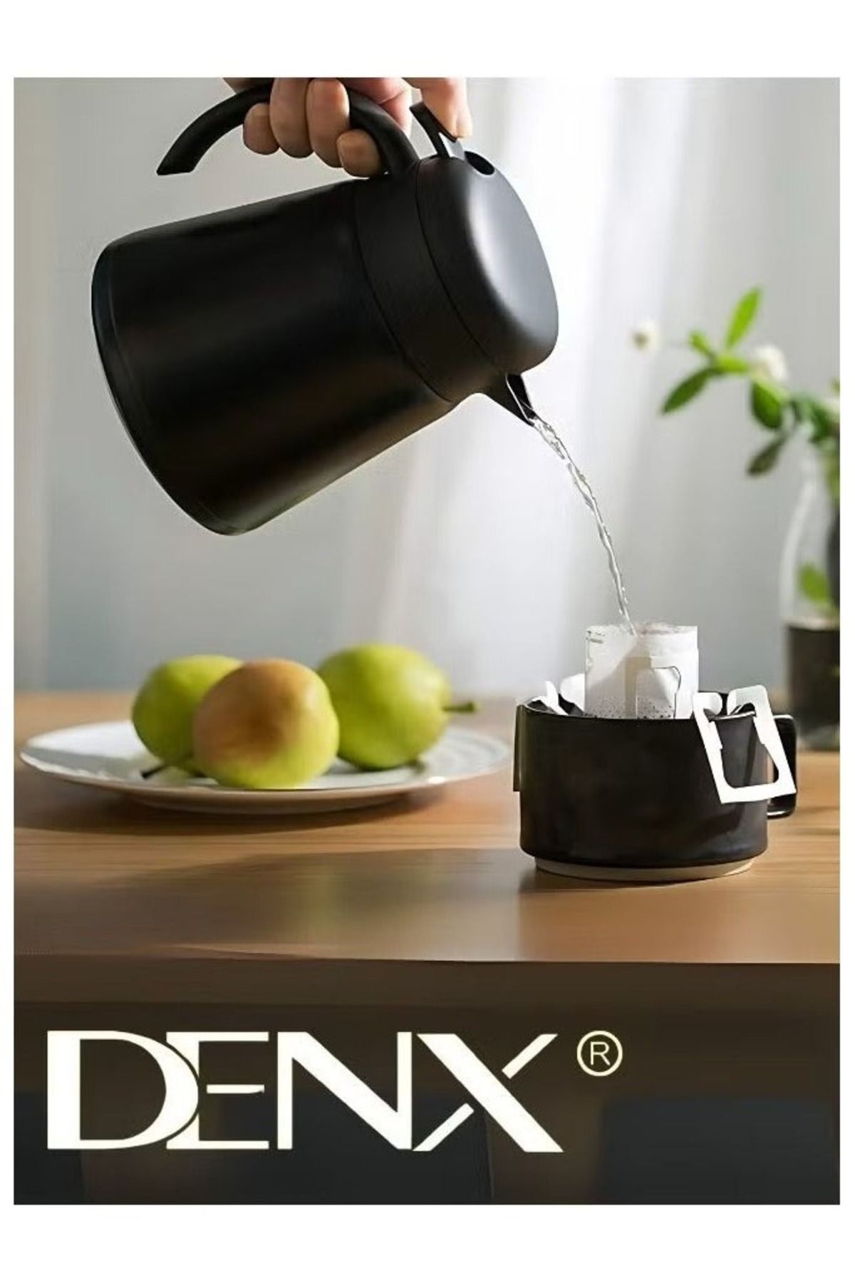 Denx-ترمس معزول للقهوة والشاي بسعة 880 مل، يتضمن كوبين إضافيين للتقديم من دينيكس DX2036 5