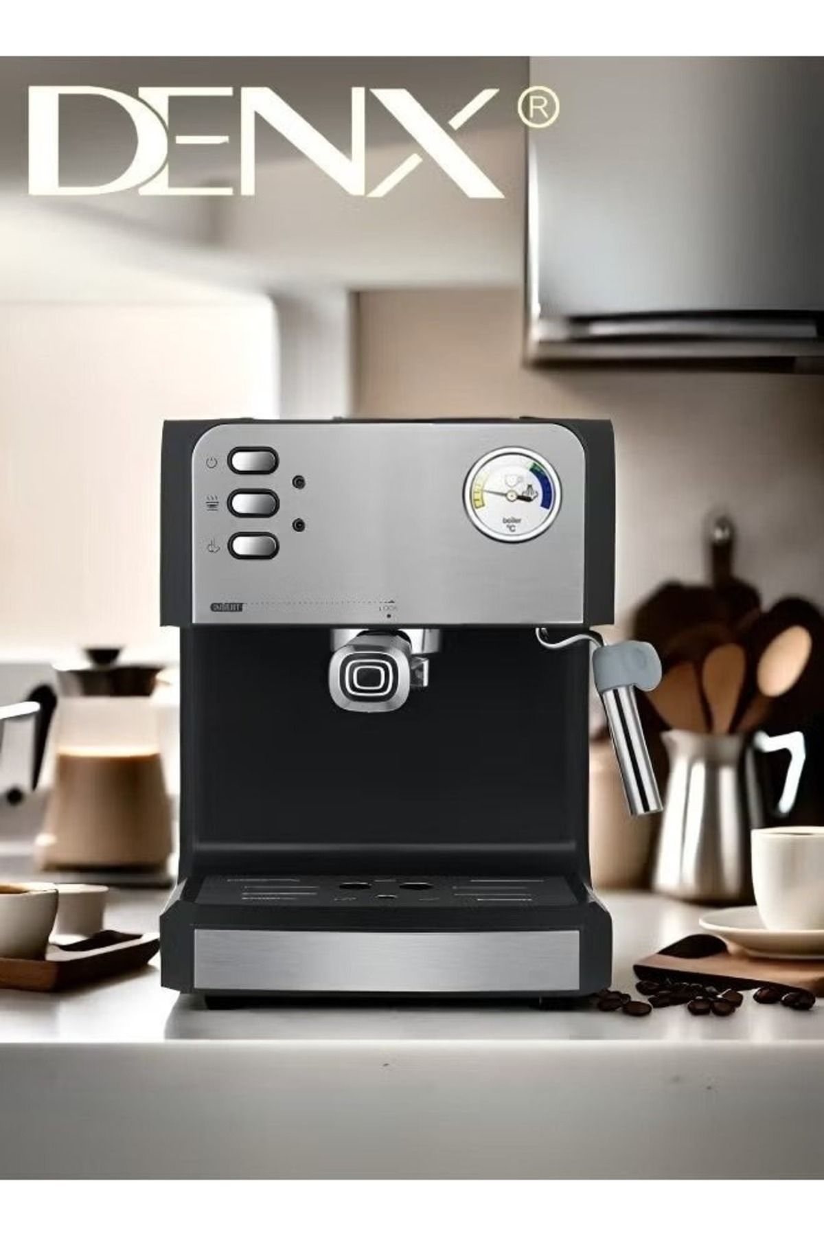 Denx-Espresso Coffee Machine, 1.6l Capacity, 850w Power, With Milk Frother, Cappuccino, Latte Maker 5