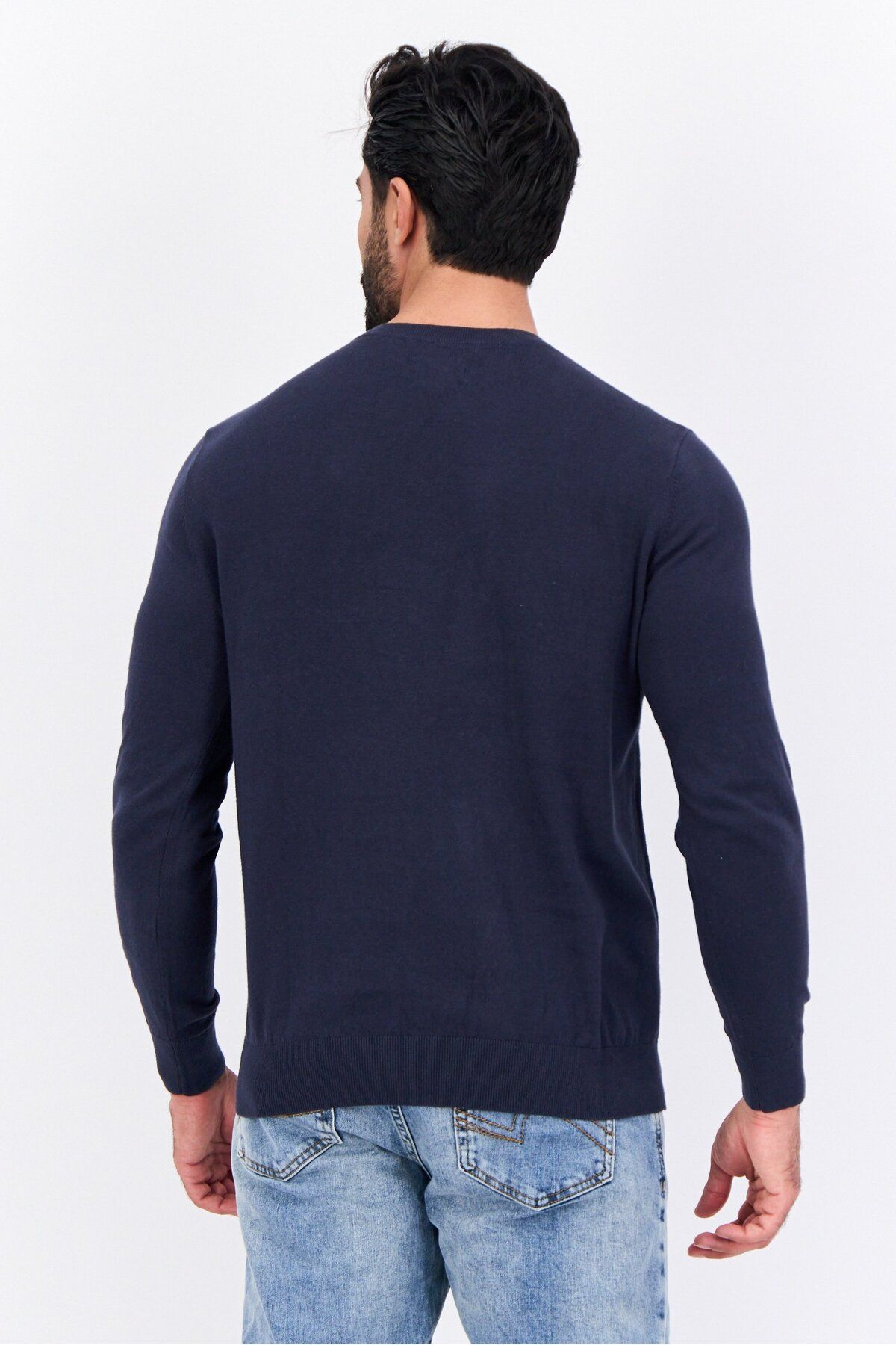 Peter Werth-Men Crew Neck Long Sleeves Embroidered Logo Sweatshirt, Navy 2