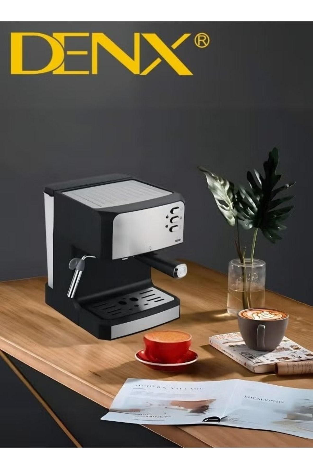 Denx-Espresso Coffee Machine, 1.6l Capacity, 850w Power, With Milk Frother, Cappuccino, Latte Maker 6