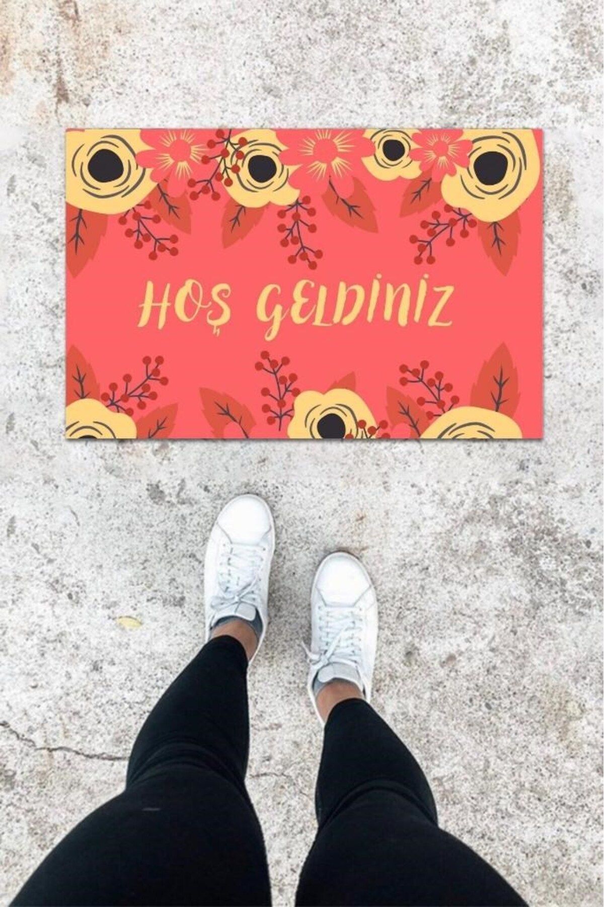 Nurum E Tİcaret Dijital Baskı Gül Kurusu Çiçek Desen Kapı Önü Paspası K-1001