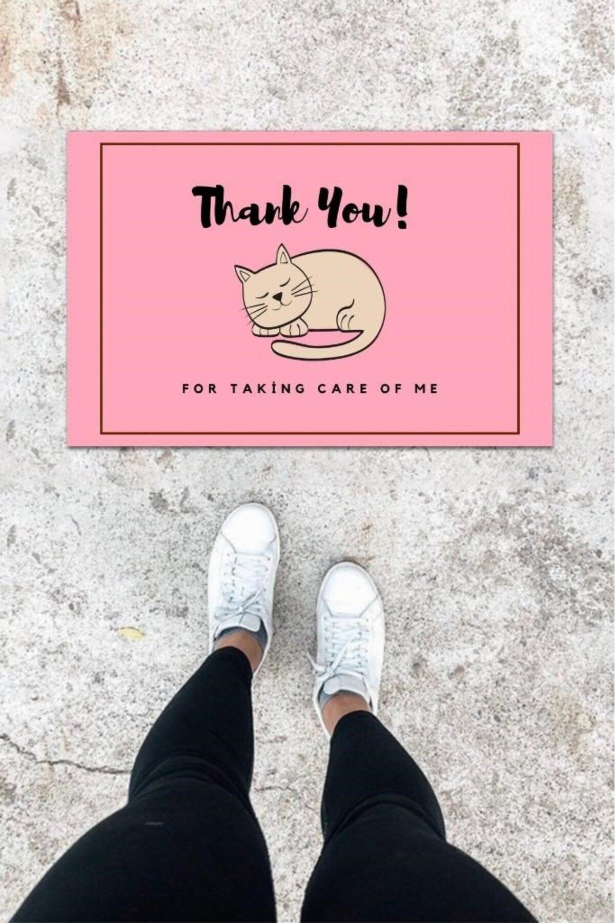 Tahtakale Toptancısı Dijital Baskı Pembe Uyuyan Kedi Desen Kapı Önü Paspası K-1031