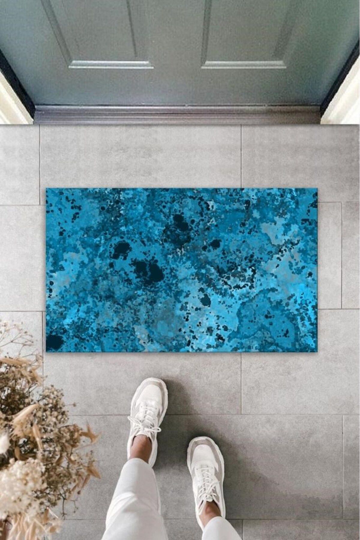 aydınbey Dekoratif Dijital Baskı Mavi Batik Dış Mekan Paspas K-2095