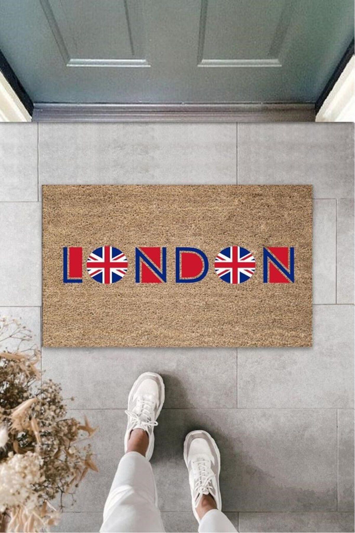 Tahtakale Toptancısı Dijital Baskı Kahverengi London Bayrak Paspas K-3156