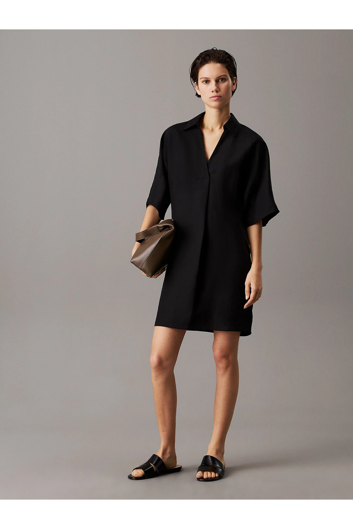 Calvin Klein-Short Sleeve Over-The-Knee Shirt - New Black Clothes K20K 208382 | Plaid Fit 1