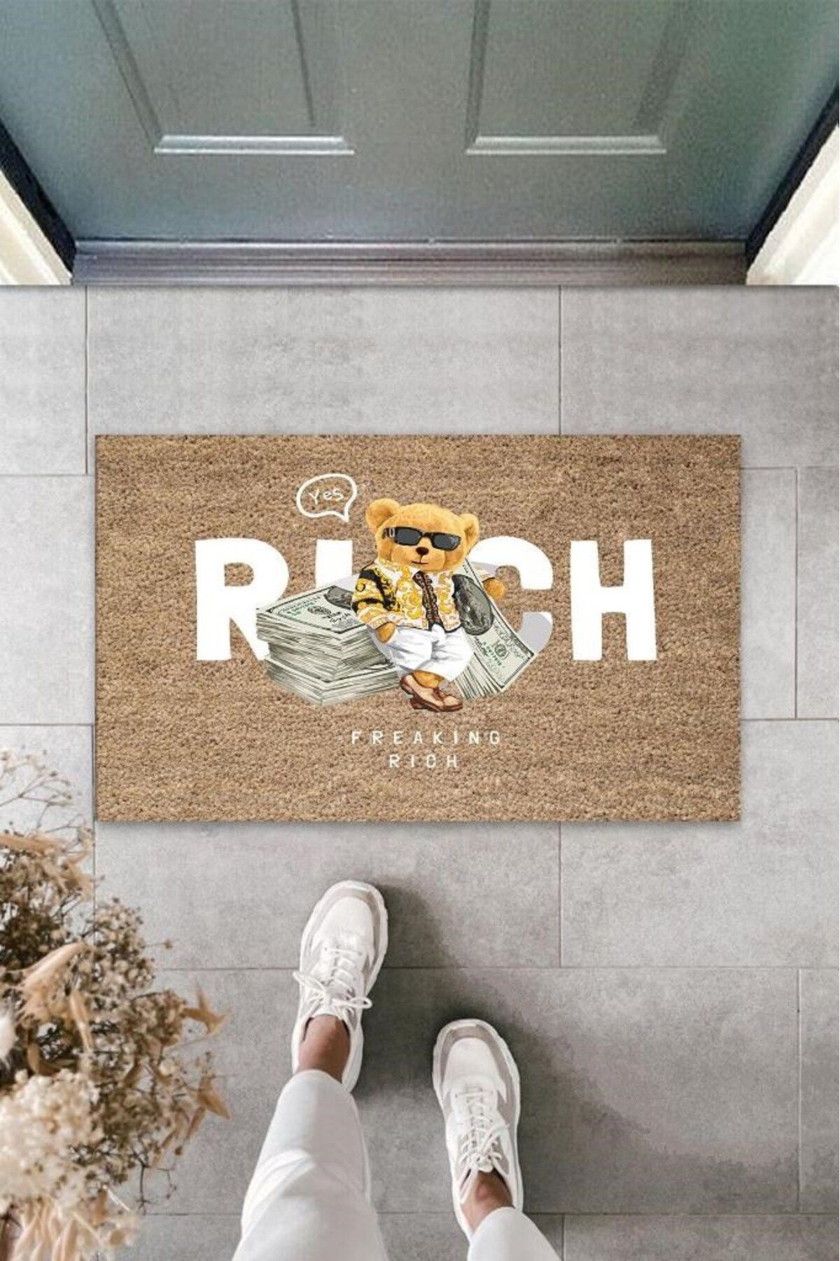 Nurum E Tİcaret Bej Kapı Önü Paspası Rich Ayıcık Desen K-3348