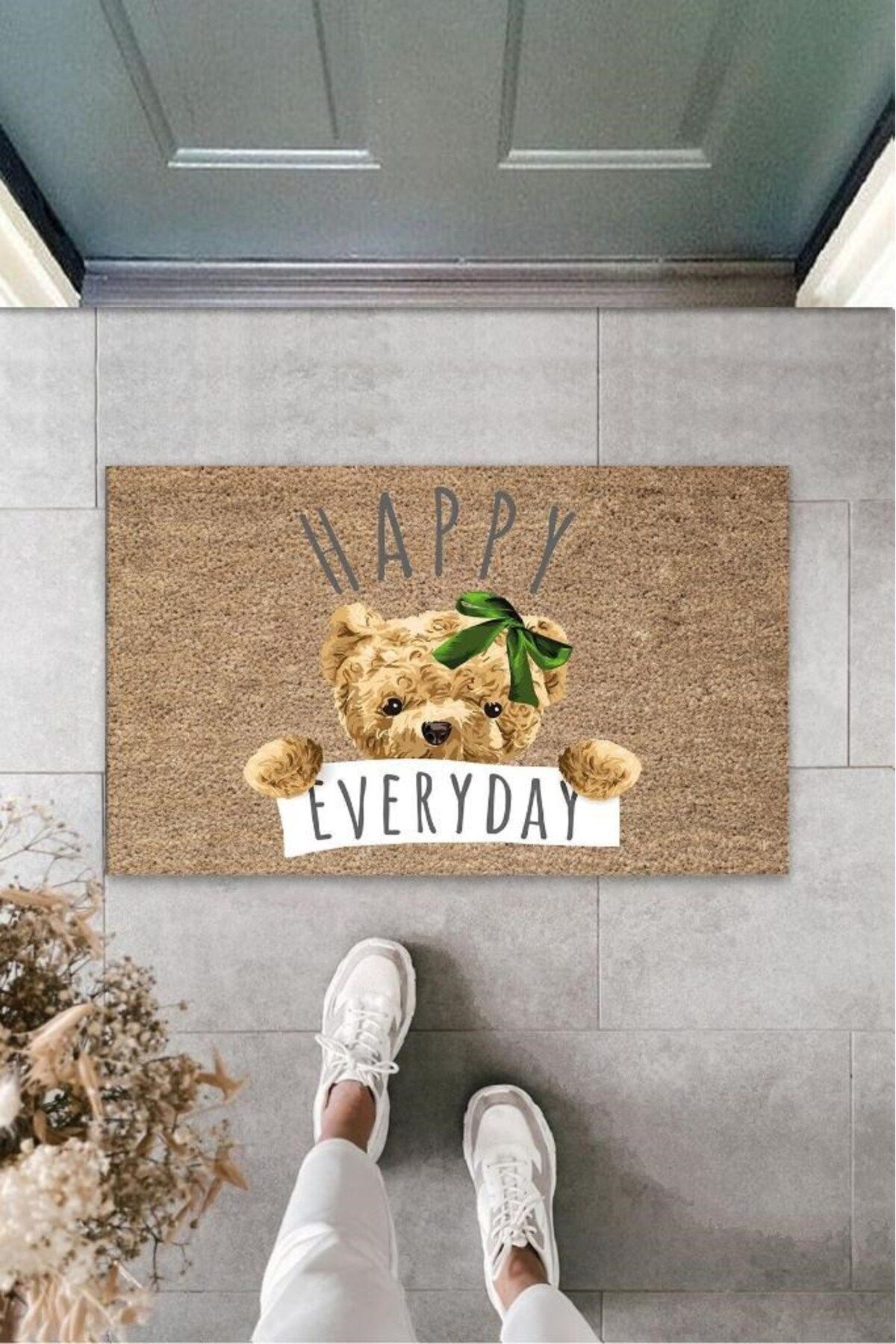 Tahtakale Toptancısı Kahverengi Kapı Önü Paspası Happy Everday Ayıcık Desen K-3237