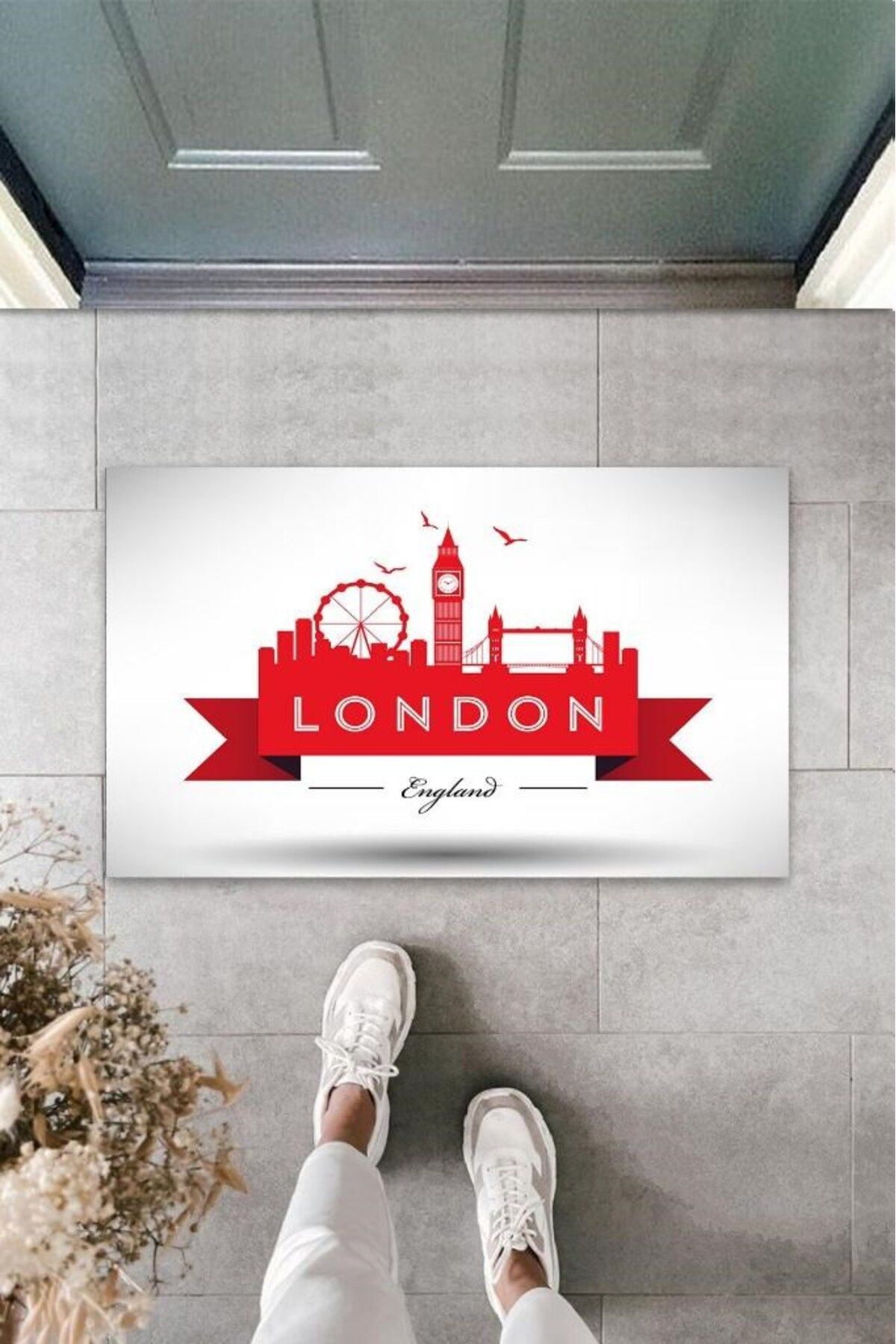 Tahtakale Toptancısı Dijital Baskı Beyaz London Kapı Paspası