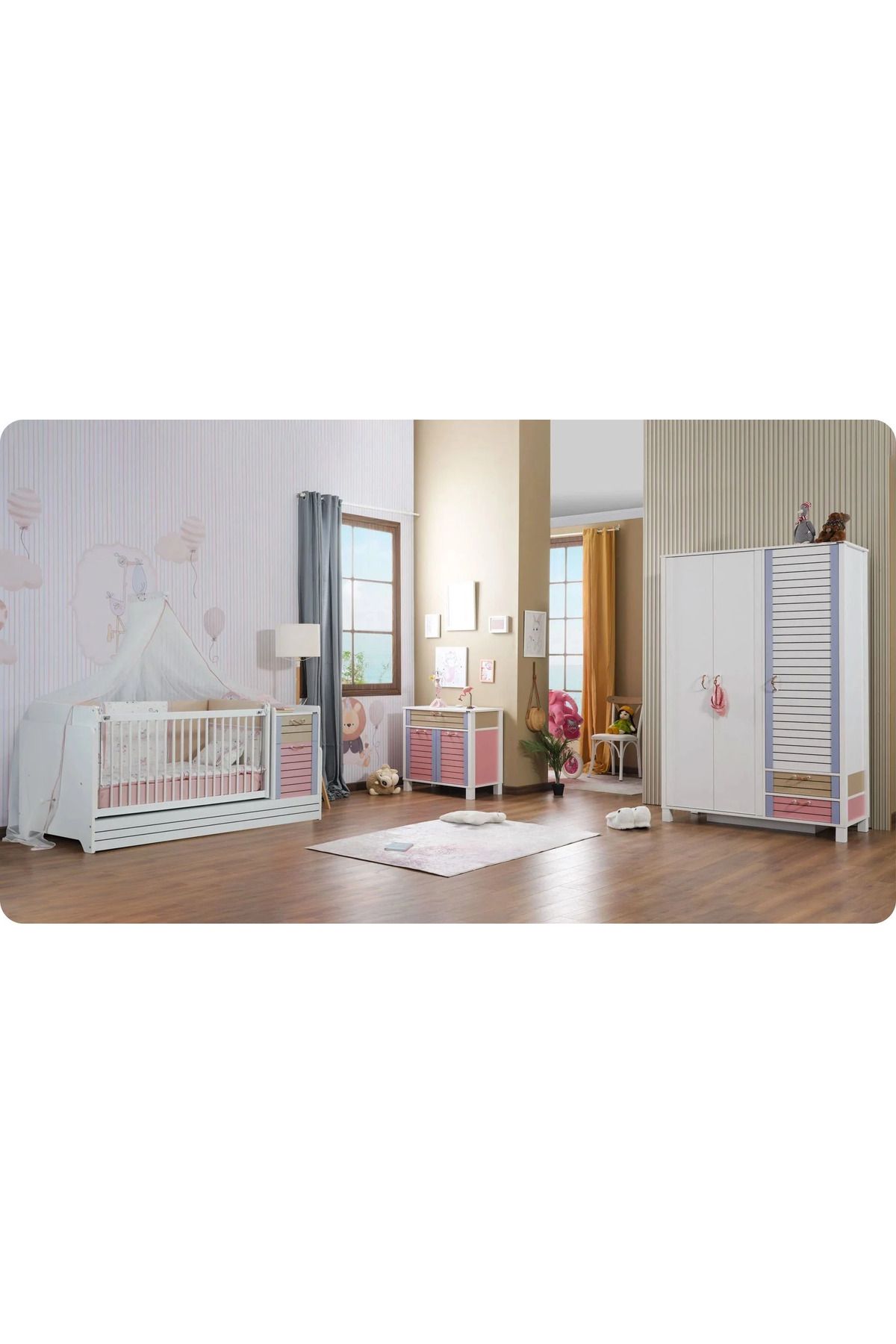 Ritmik Hayal Bebek Odası ( 3 Kapaklı Dolap + 70*130 Bebek Karyolası + Şifonyer )