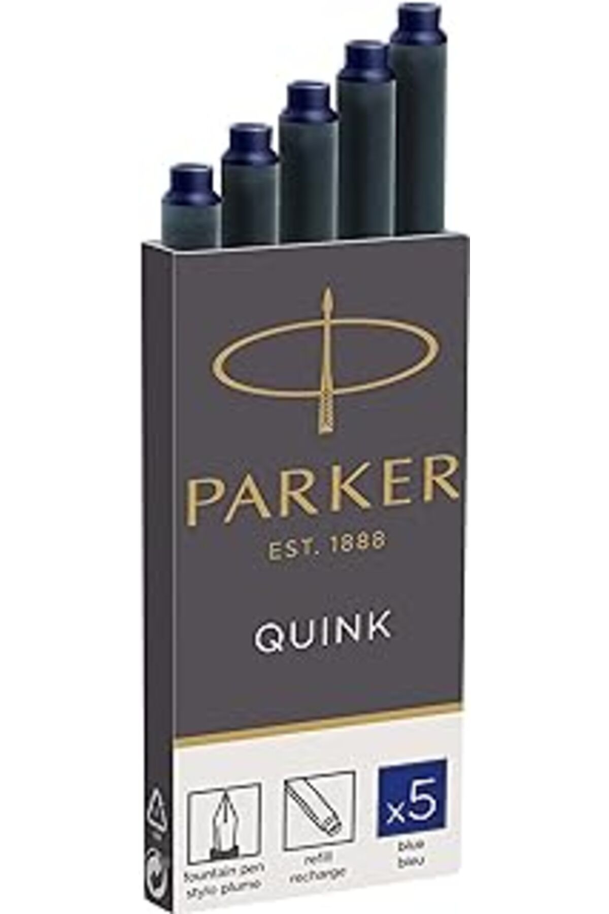 Mu Art Ahşap Parker Quink Dolma Kalem Kartuşu, Mavi, 5'Li Kutu