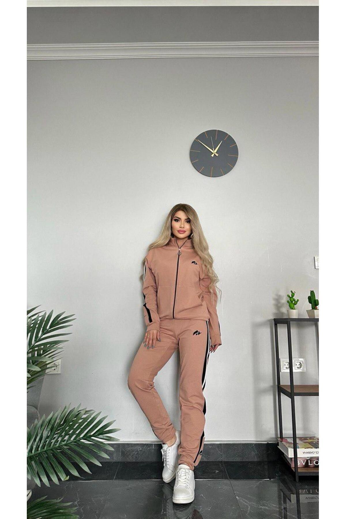 MİMİ Luxury Wear-Dámská vyšívaná tepláková souprava z lycry - na zip, 2 nitě 2