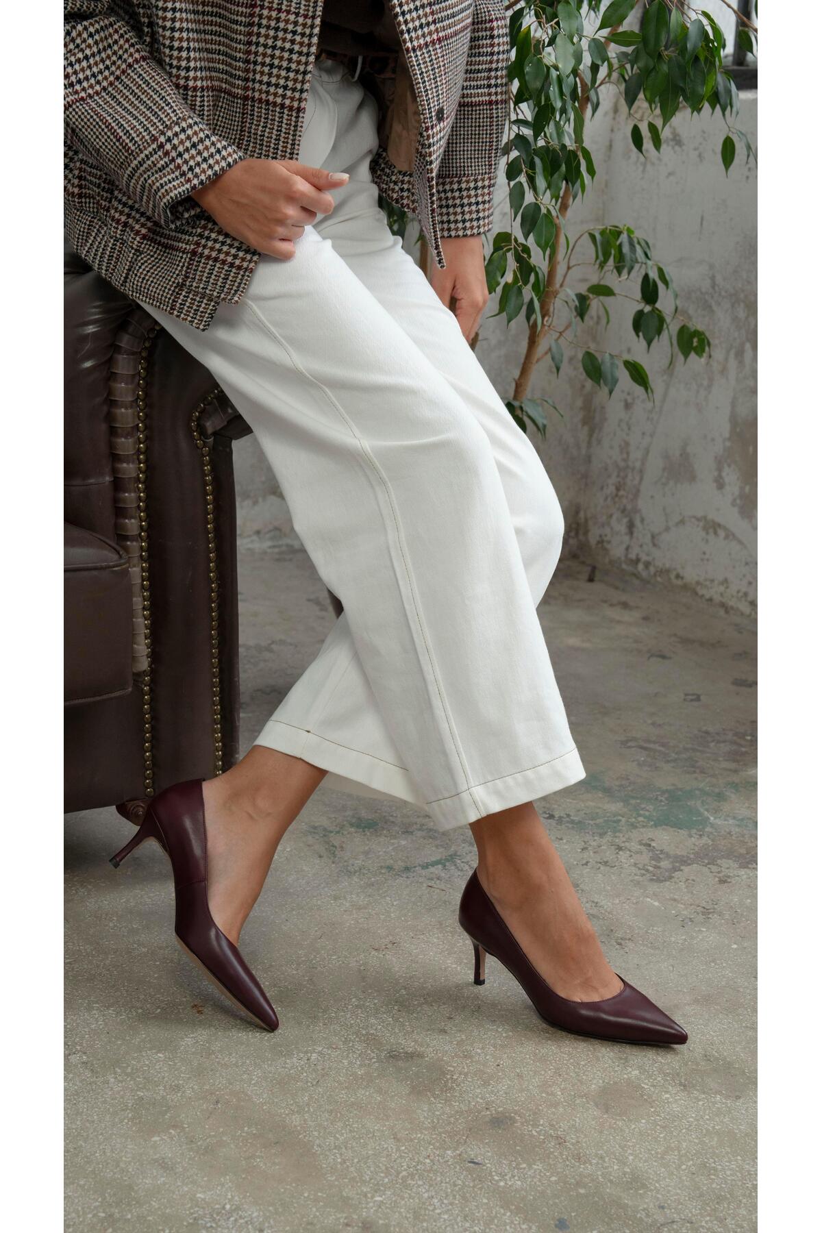 ECENİN BUTİĞİ  Brant Bordo Hakiki Deri Topuklu Ayakkabı - Görsel 3