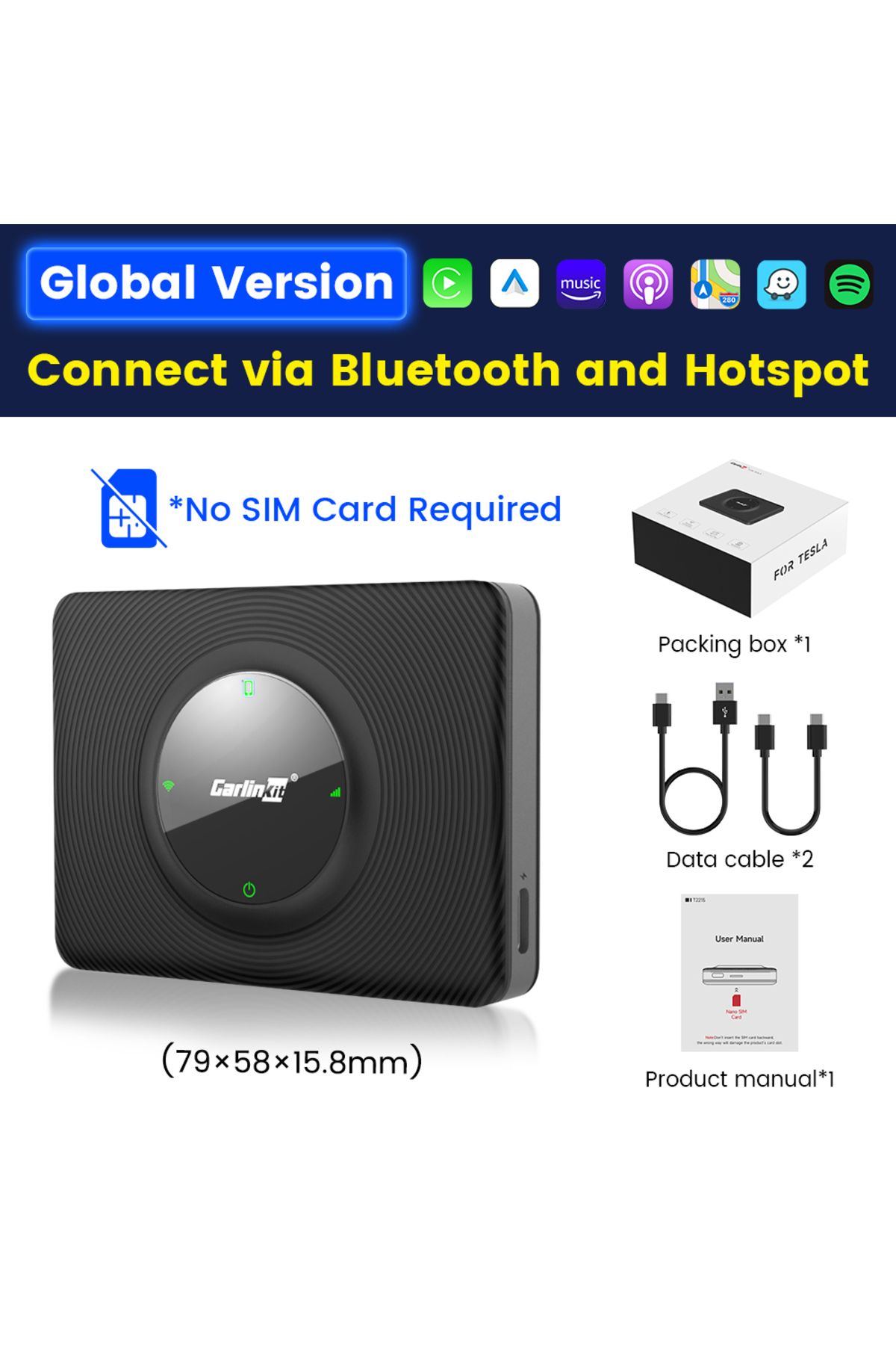 Choice-Global Version CarlinKit T2C CarPlay Android Auto Wireless Adapter for Tesla Model 3 Model Y Model S 1