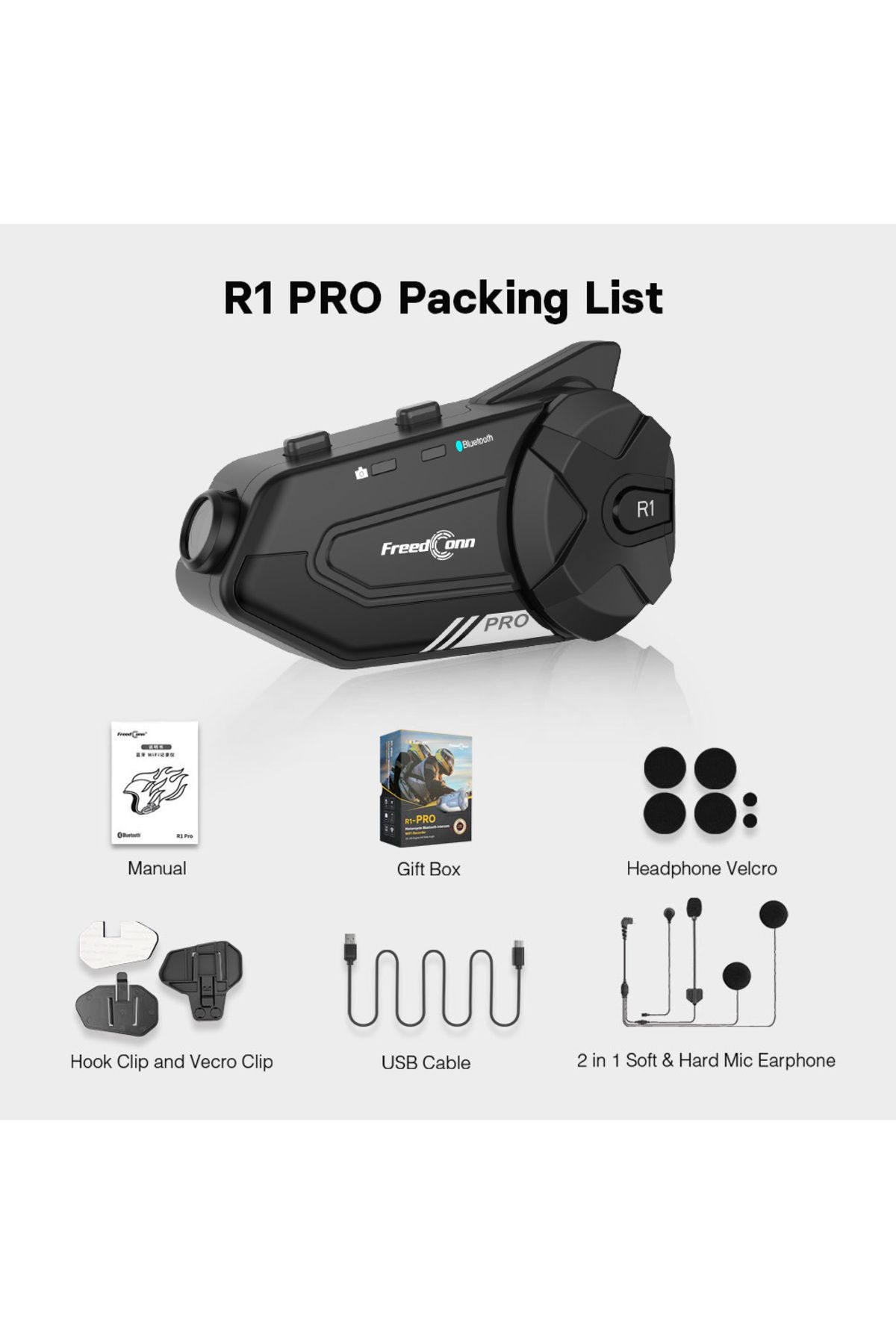 Choice-One Set R1 Pro Freedconn R1 Pro Bluetooth Motorcycle Intercom Helmet Headset Group Speaker Headphone 1