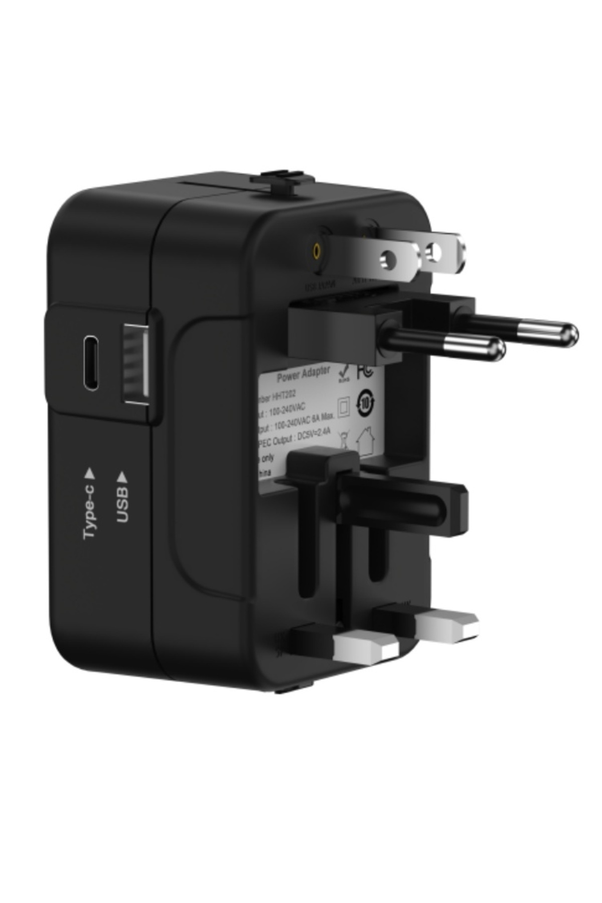 Choice-محول سفر عالمي 110-250 فولت 1 2USB أسود مع منفذ USB مزدوج من المملكة المتحدة إلى الاتحاد الأوروبي 1