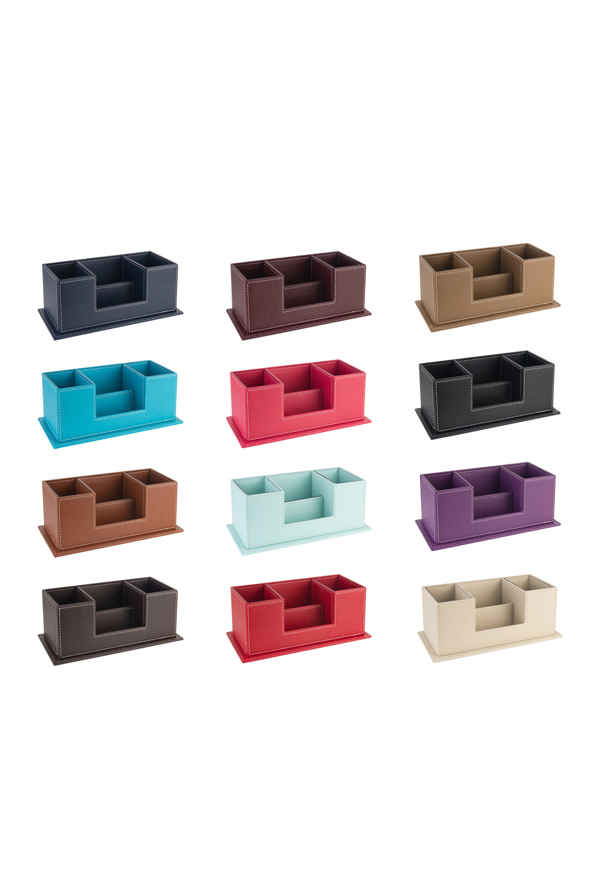 2K-Desktop Leather Organizer Pen Holder 4 Compartments Desktop Organizer Rainbow Vegan 10X12X25 Cm. 5