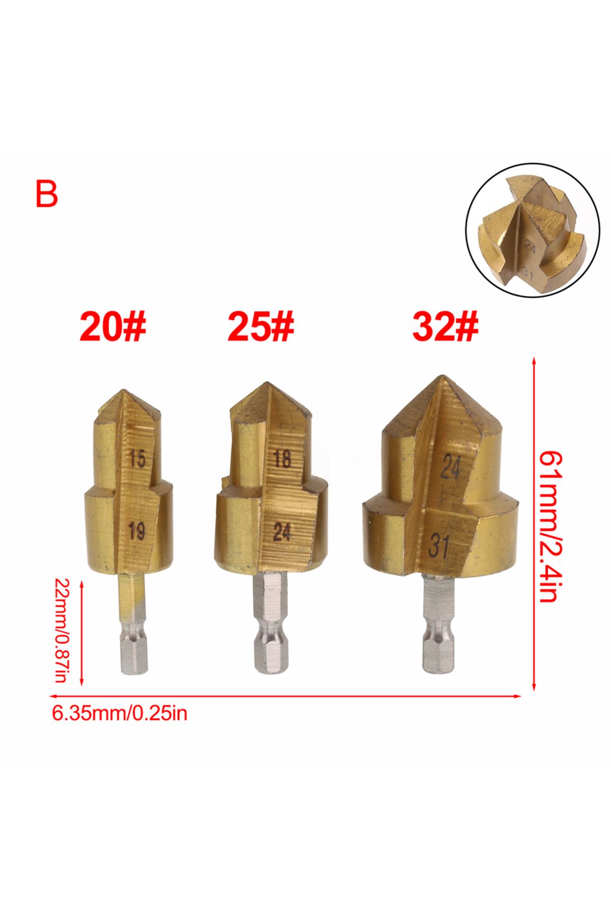 Choice-B 3pcs PPR Lifting Stepped Drill Bit Hexagon Shank Water Pipe Connection Tool 20/25/32mm Chamfering. 1