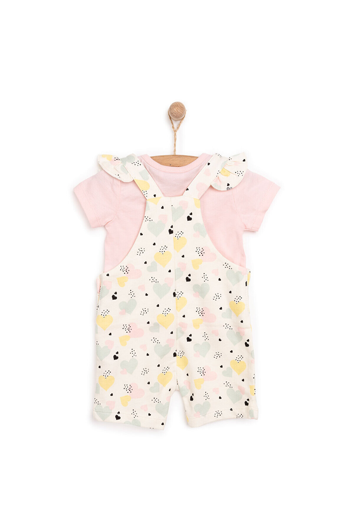 ebebek Hello Baby HelloBaby Basic Kız Kalp Desenli Şort Salopet-Tshirt Kız Bebek fotoğrafı 2 (önizleme)