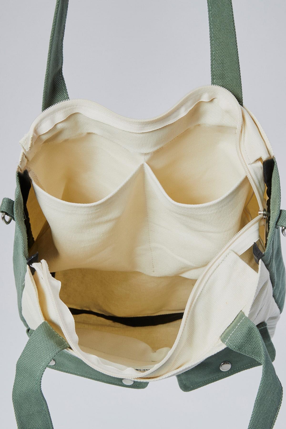 Çınar Bez Çanta  Kanvas Ön Cepleri Çıtlı Çanta (Mint Yeşili-Ekru) - Görsel 8