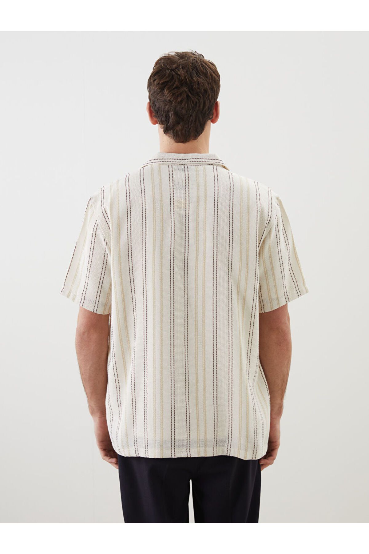 LC Waikiki-Ανδρικό πουκάμισο με κοντό μανίκι Ecru Regular Fit 4