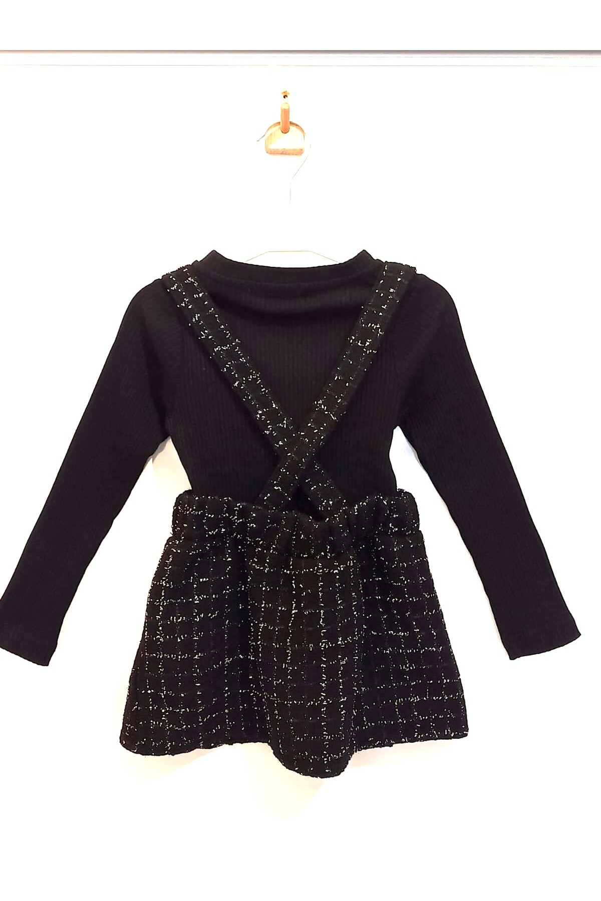 Happy Kids (9Ay-5Yaş Arası)Kız Çocuk Kendinden Simli Piliseli Salopet Jile Elbise-Kaşkorse Fitilli Body(2'li) fotoğrafı 7 (önizleme)