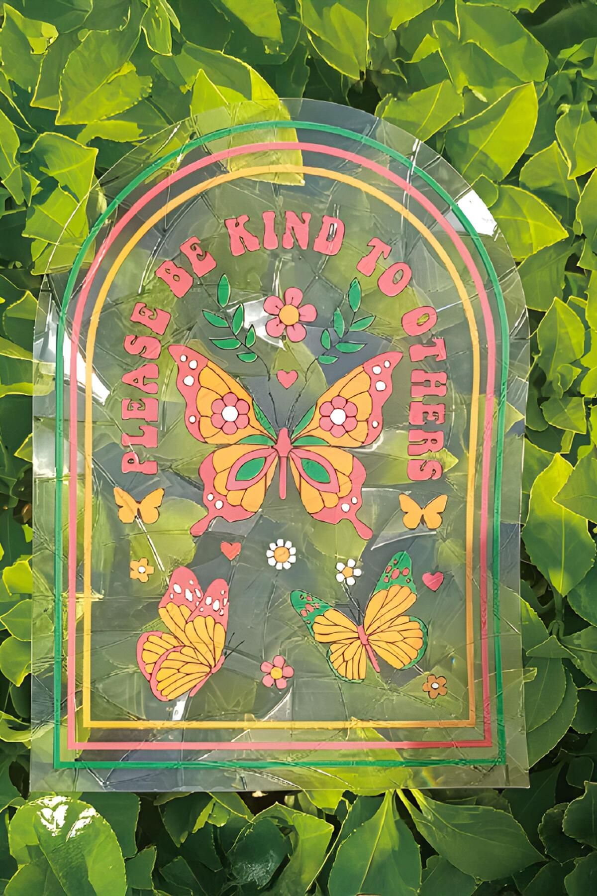 Buka Shops-Retro Flower and Rainbow Sticker Set - 6Pcs Holographic Sun Catcher Positive Message 6