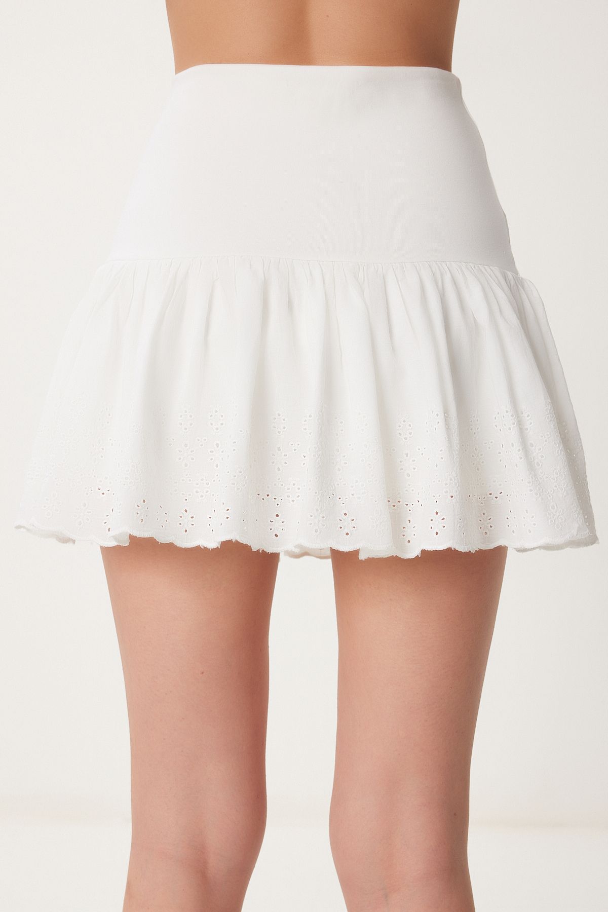 Fistolu Örme Mini Şort Etek KEMİK LNJ0024 - 7