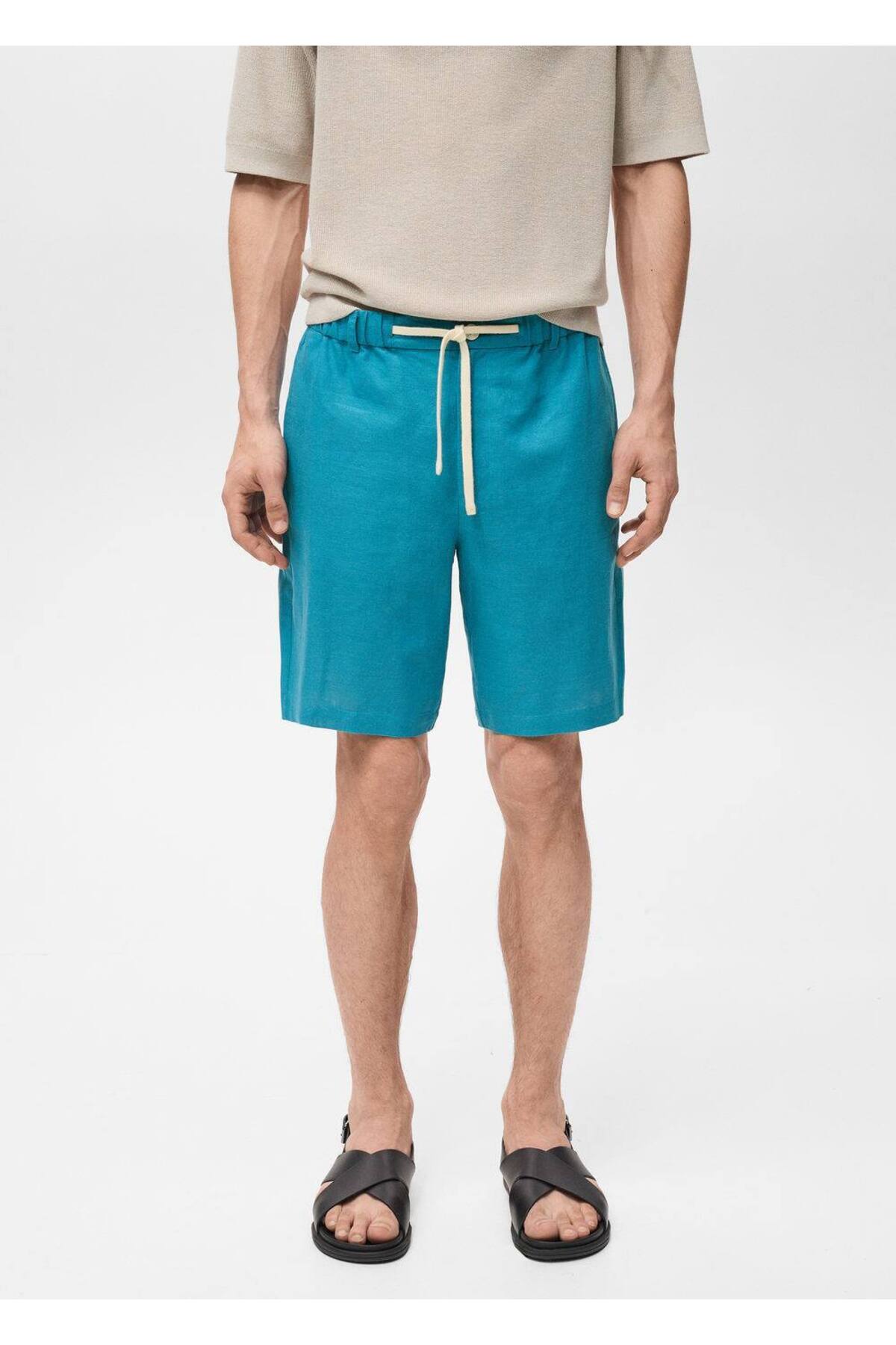 Keten Karışımlı Bermuda Şort Ipli