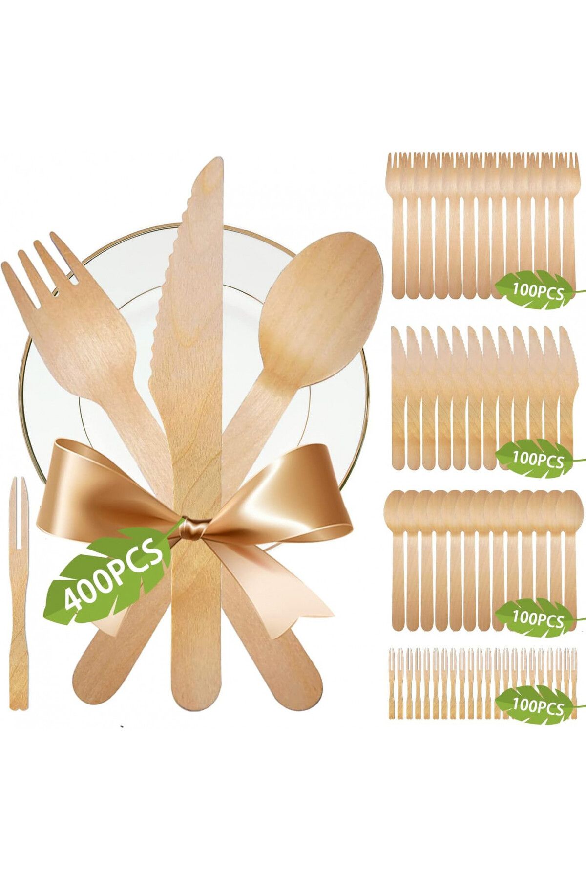 MEISHANG Set De 400 De Tacamuri De Unica Folosinta Meishang, Lemn, Natur, 9 -14 Cm - One Size