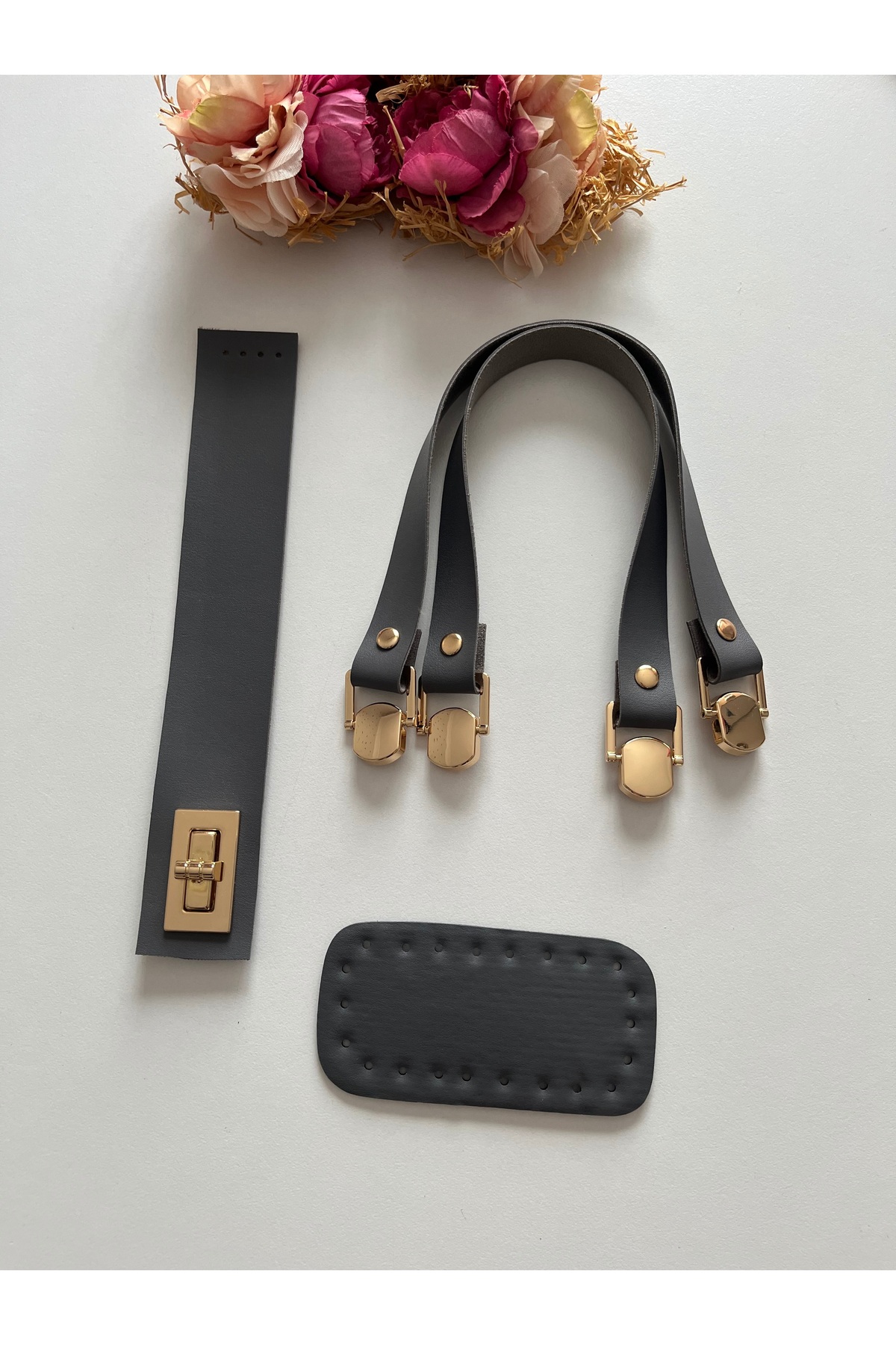 Leather handle , cover , base set for knitted bags
