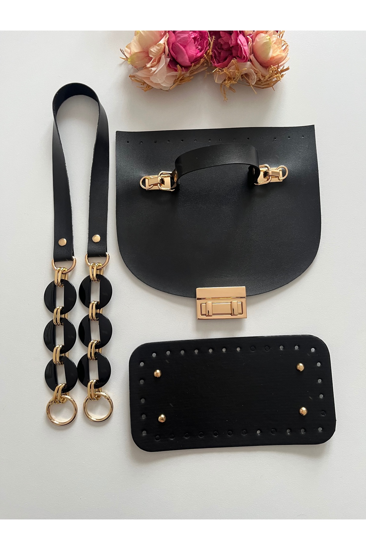 Acrylic handle , leather cover and base set for knitted bags