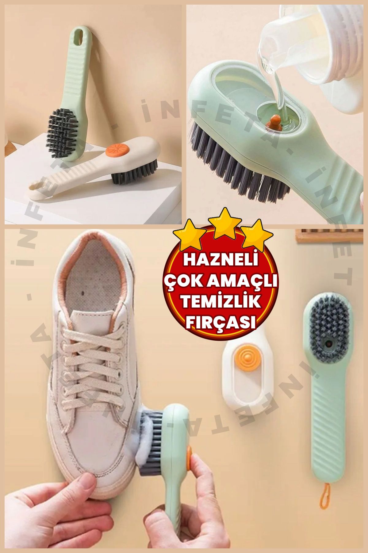 İnfeta Perie Practică Multifuncțională Cu Rezervor De Detergent Pentru Vase, Baie, Perie De Spălat Pentru Curățarea Pantofilor 1 Buc. - One Size