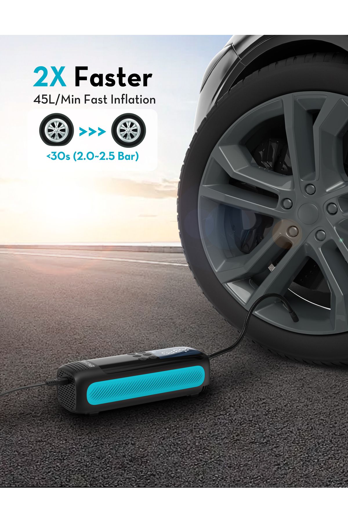 RavPower-Ravbower Tire Inflator – Without Battery-, Car Lighter-Powered with 45L/Min Power + LED Flashlight- 5