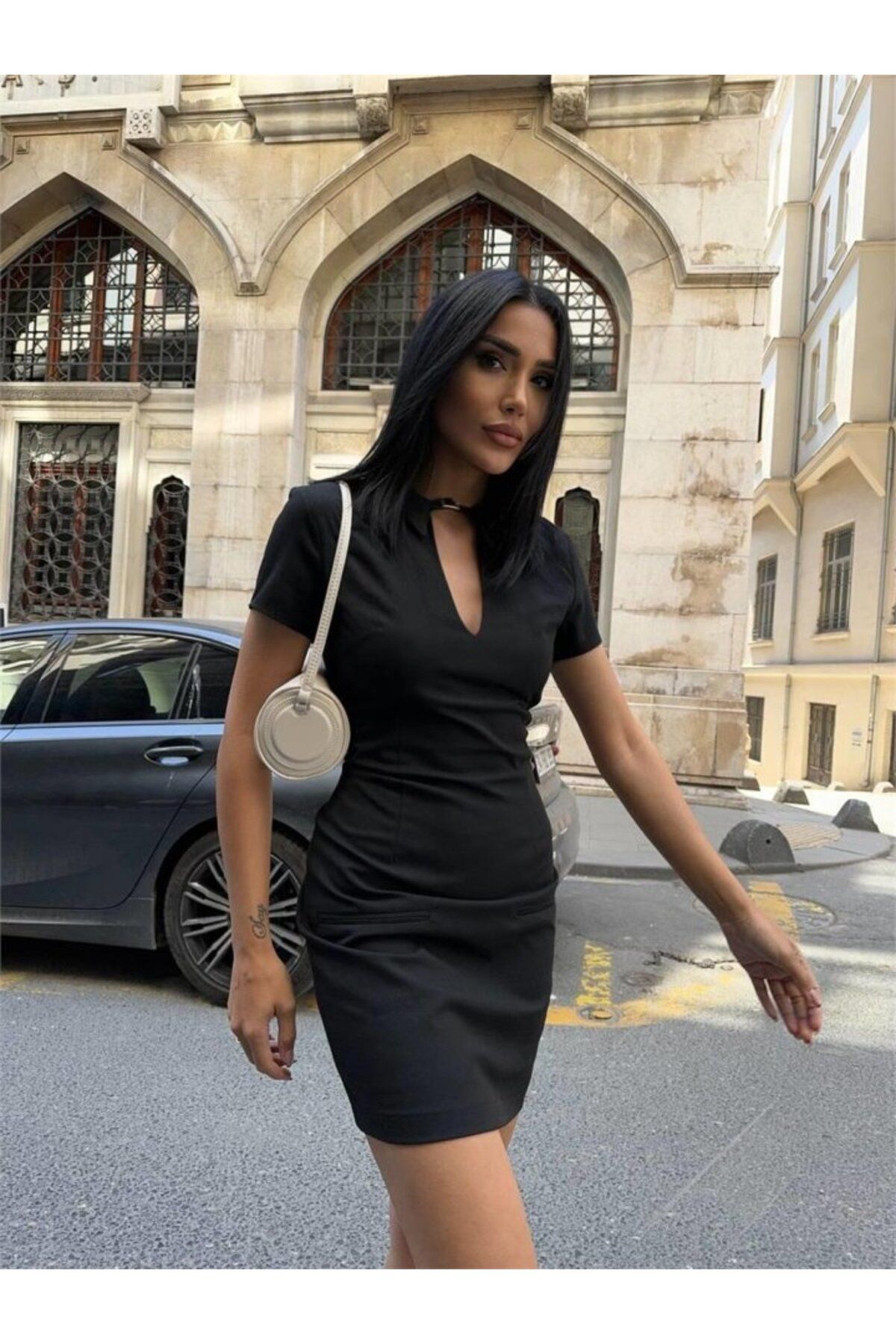 MHT STORE POLO YAKA YAKA KEMER DETAYLI KALEM ELBİSE - Siyah
