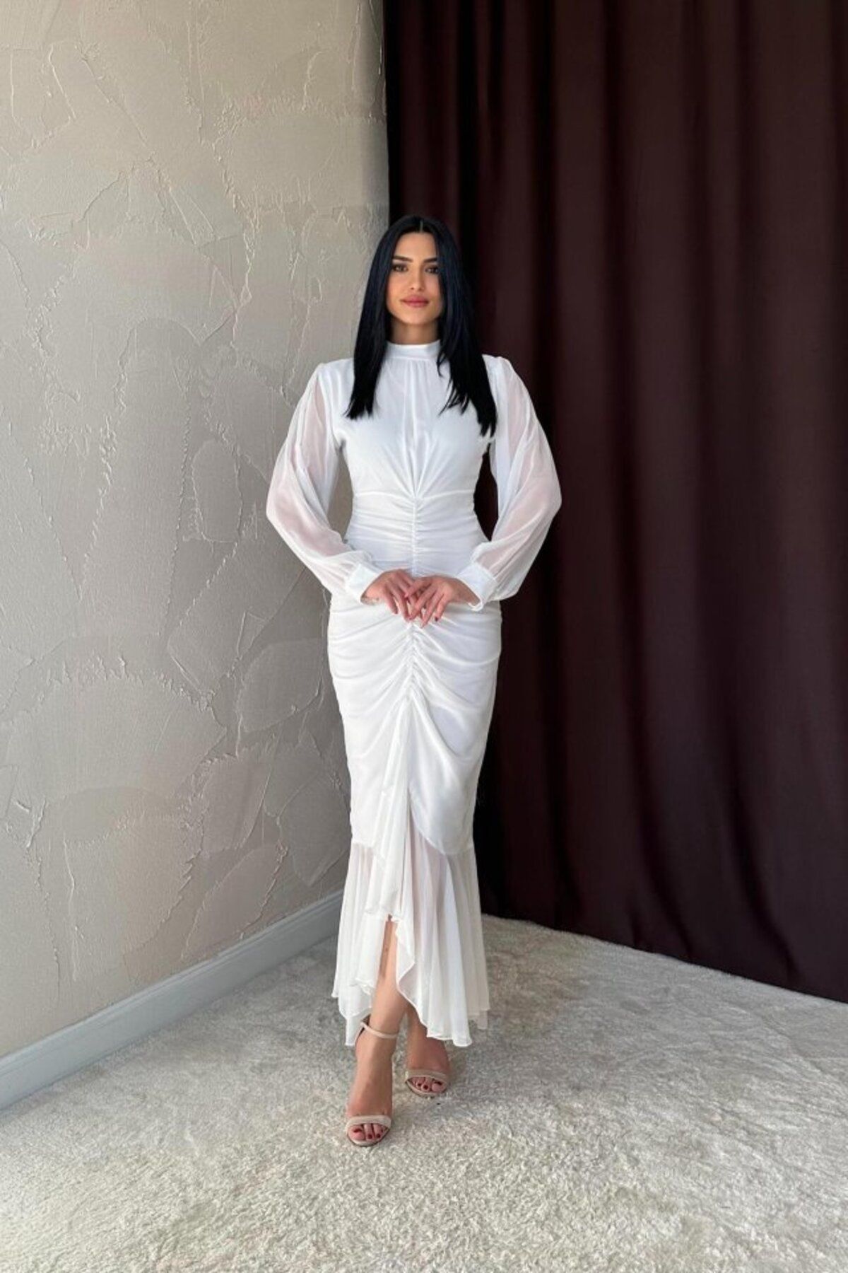 Rose's Boutique All About Women Rose's Boutiqe All About Women Beyaz Önü Büzgülü Şifon Elbise