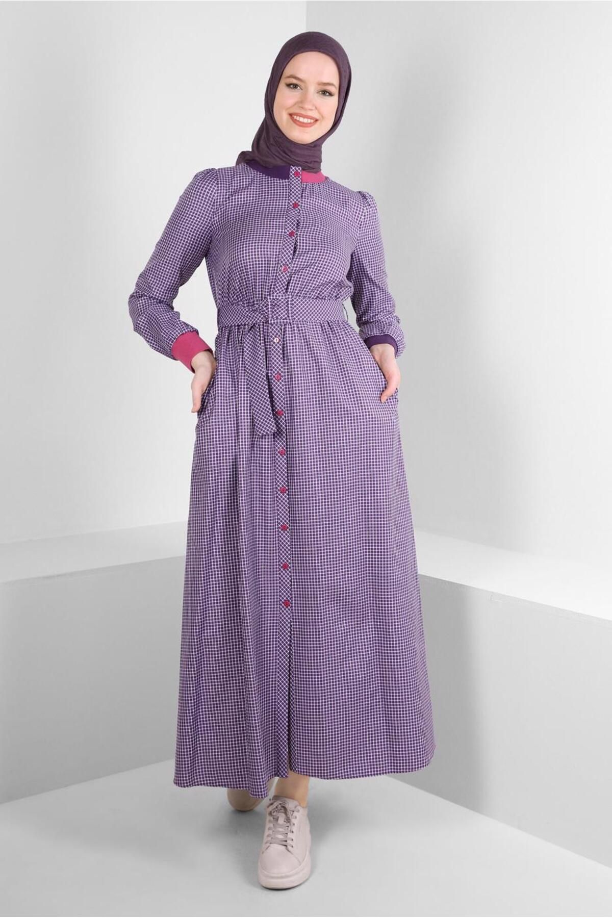 لباس کمربند 43685 طرح دار Gingham Alvina