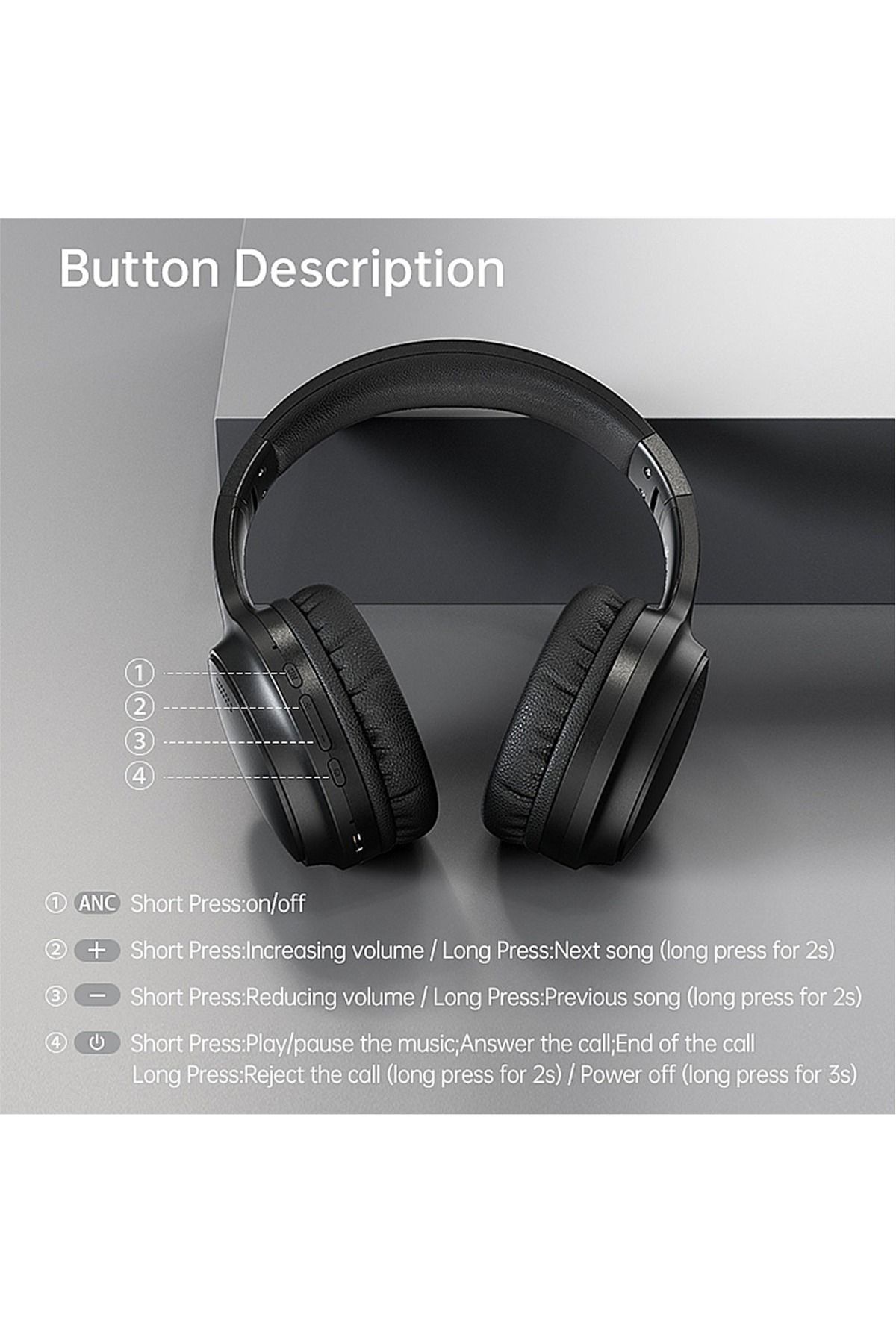 Fingertime-ANC Wireless Bluetooth Headset, Over-Ear Active Noise Reduction with Low Delay Game Mode for Gaming 4