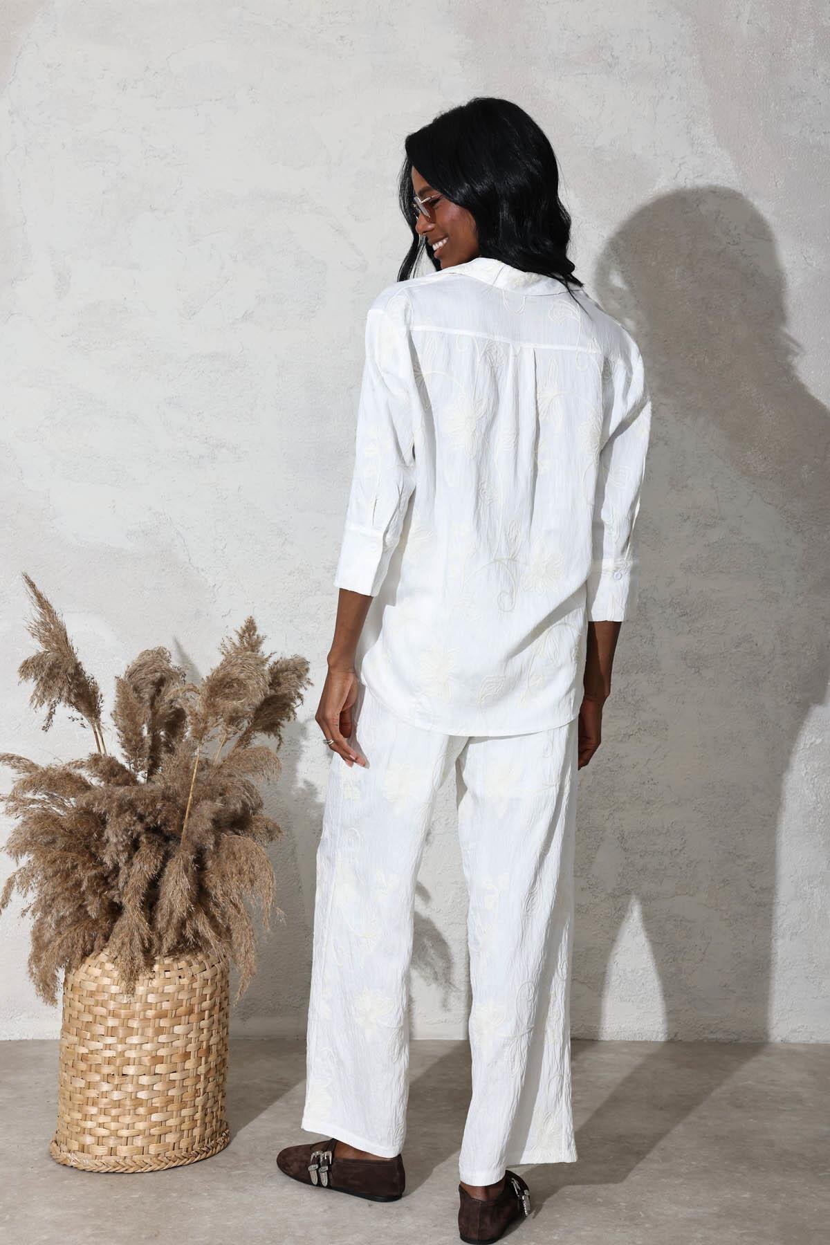 5in1Canpolat-White Embroidered White Shirt-Suit 38367 5