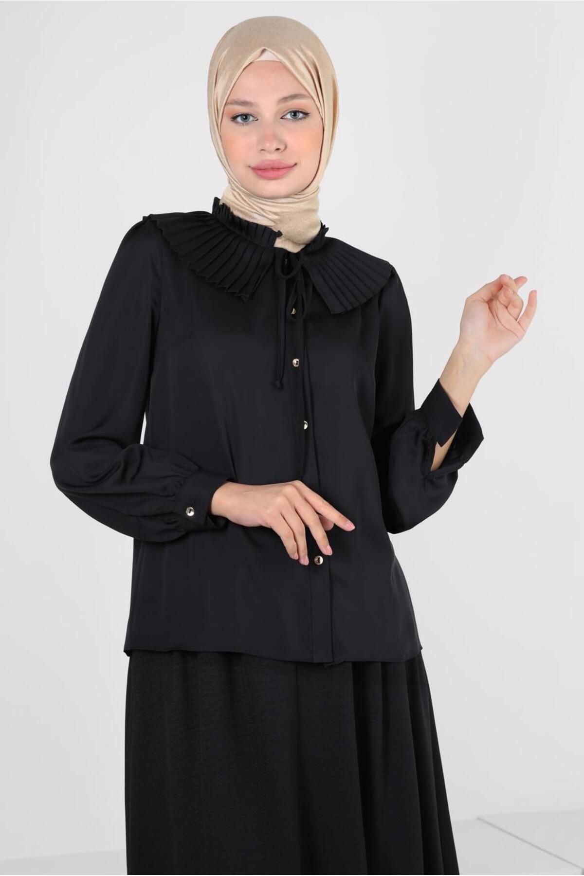 بلوز دکمه ای پلیسه دار 43897 Alvina