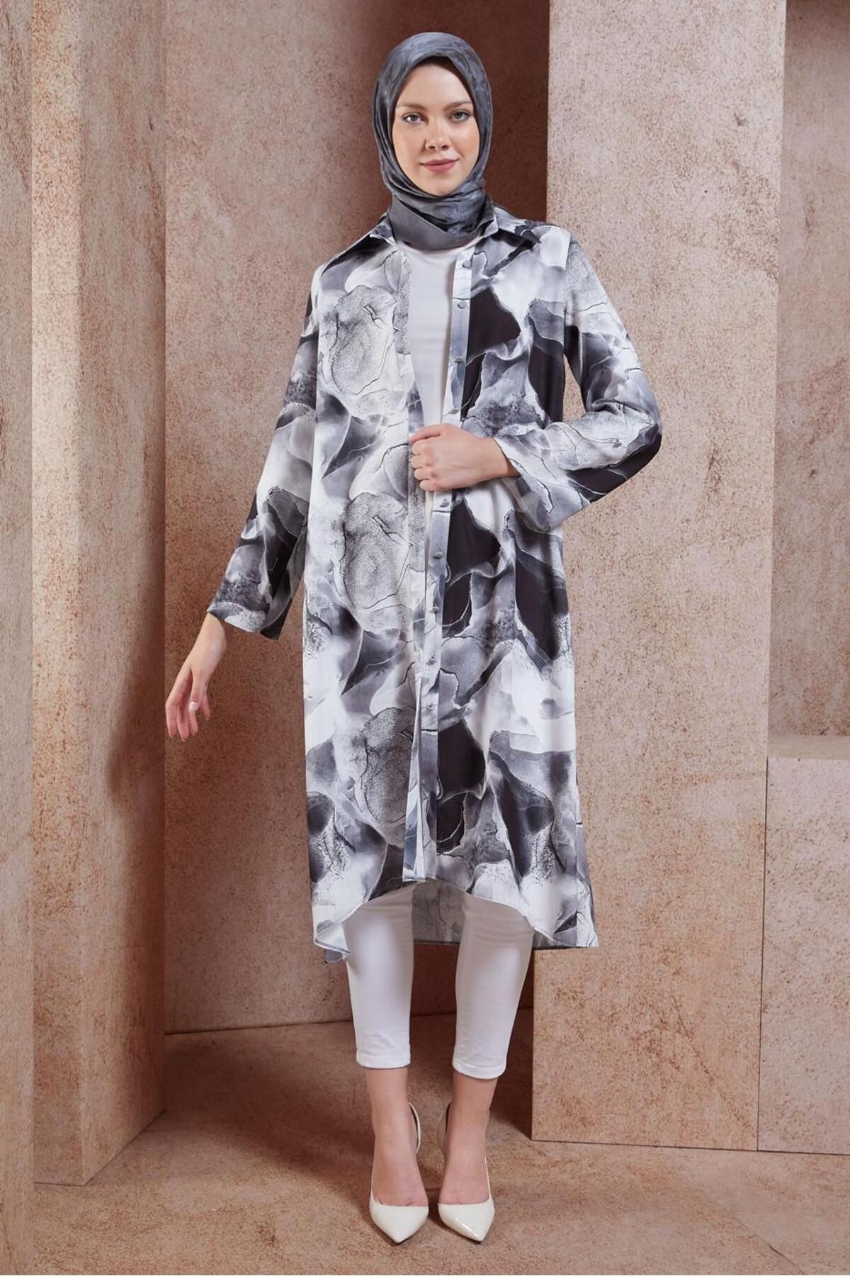 تونیک حجاب طرح دار 44779 Alvina