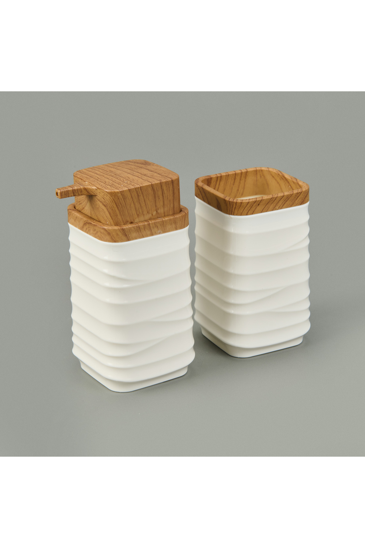 Evidea Bath Luna Set of 2 Liquid Soap Dispenser and Toothbrush Holder - White