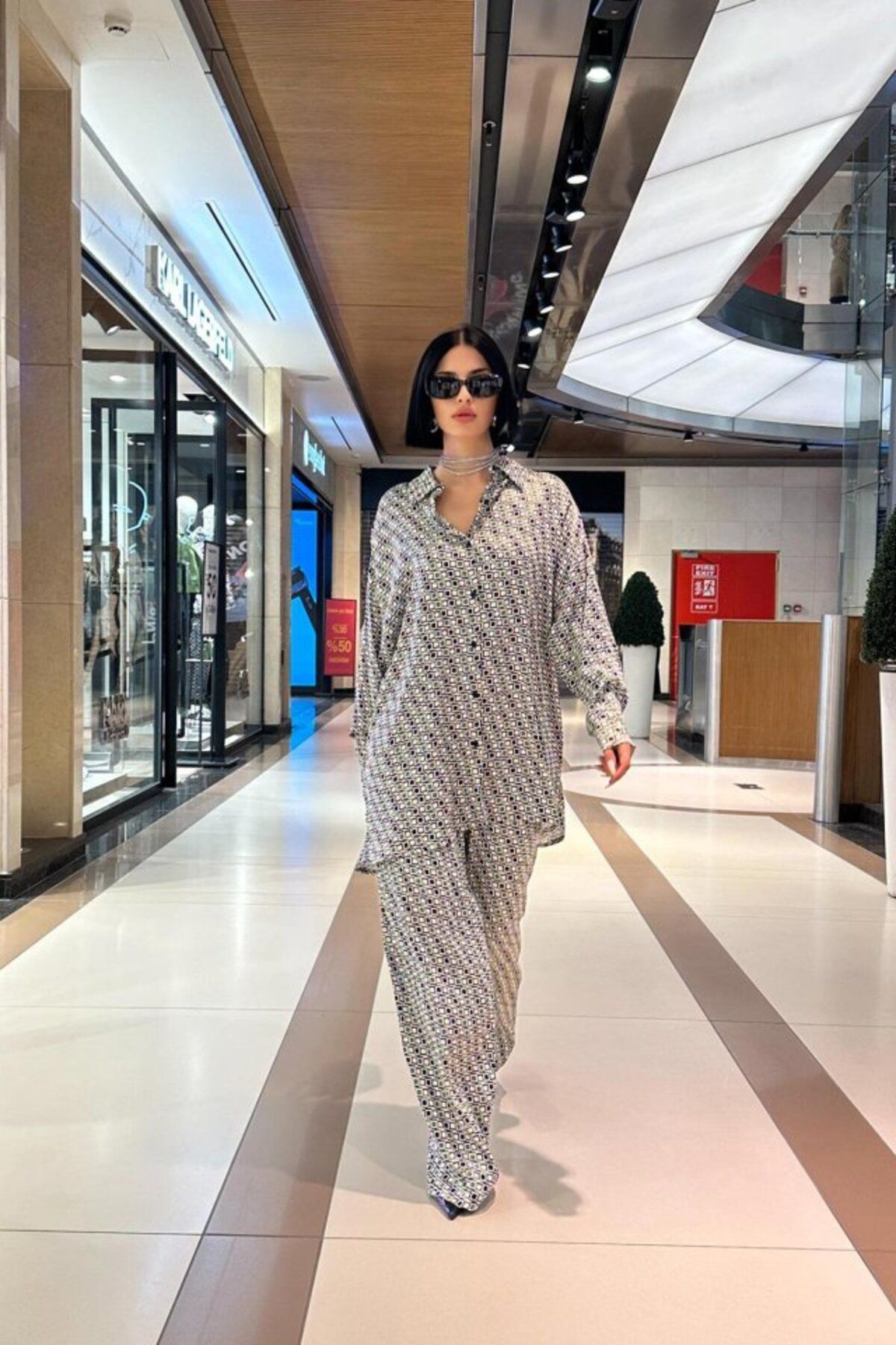 velmorafashion Yeşil Dijital Desenli Gömlek Ve Pantolon Takım