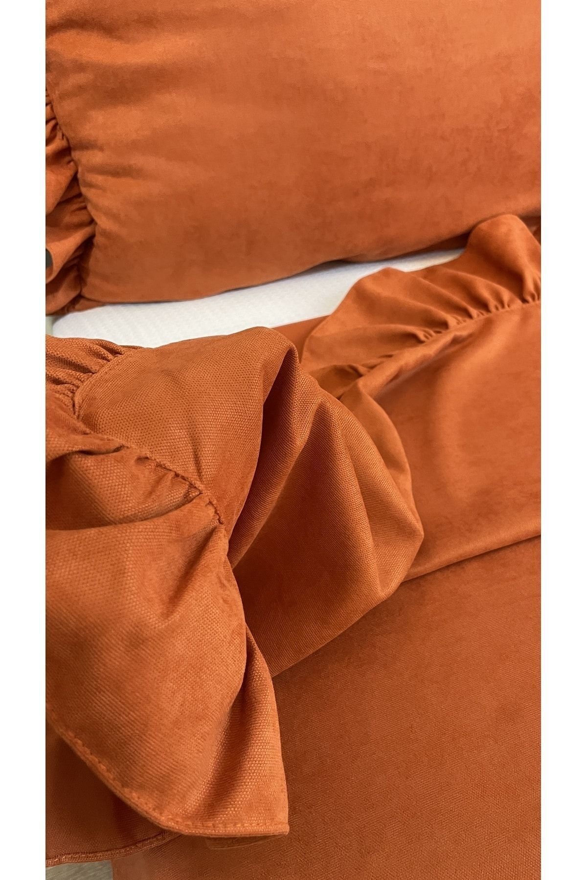 Decamor home-Tile Cinnamon Color Ruffle Bedspread Set Double 4