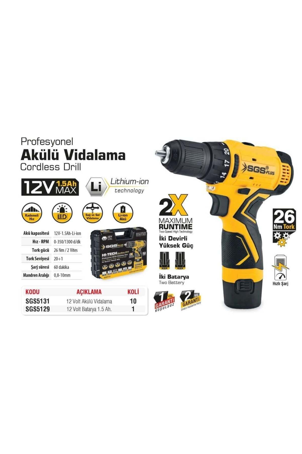mikudesign 5131 Akülü Vidalama 12 Volt 1,5 Ah