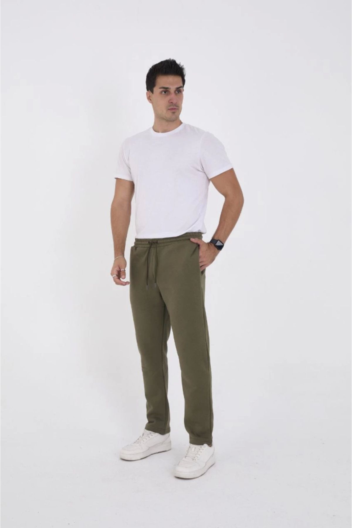leyla sanat sanata yeni bir bakış açısı-Leyla Sanat a New Perspective on Art Unisex Three Thread Basic Sweatpants Special Design Pants - Khaki 3