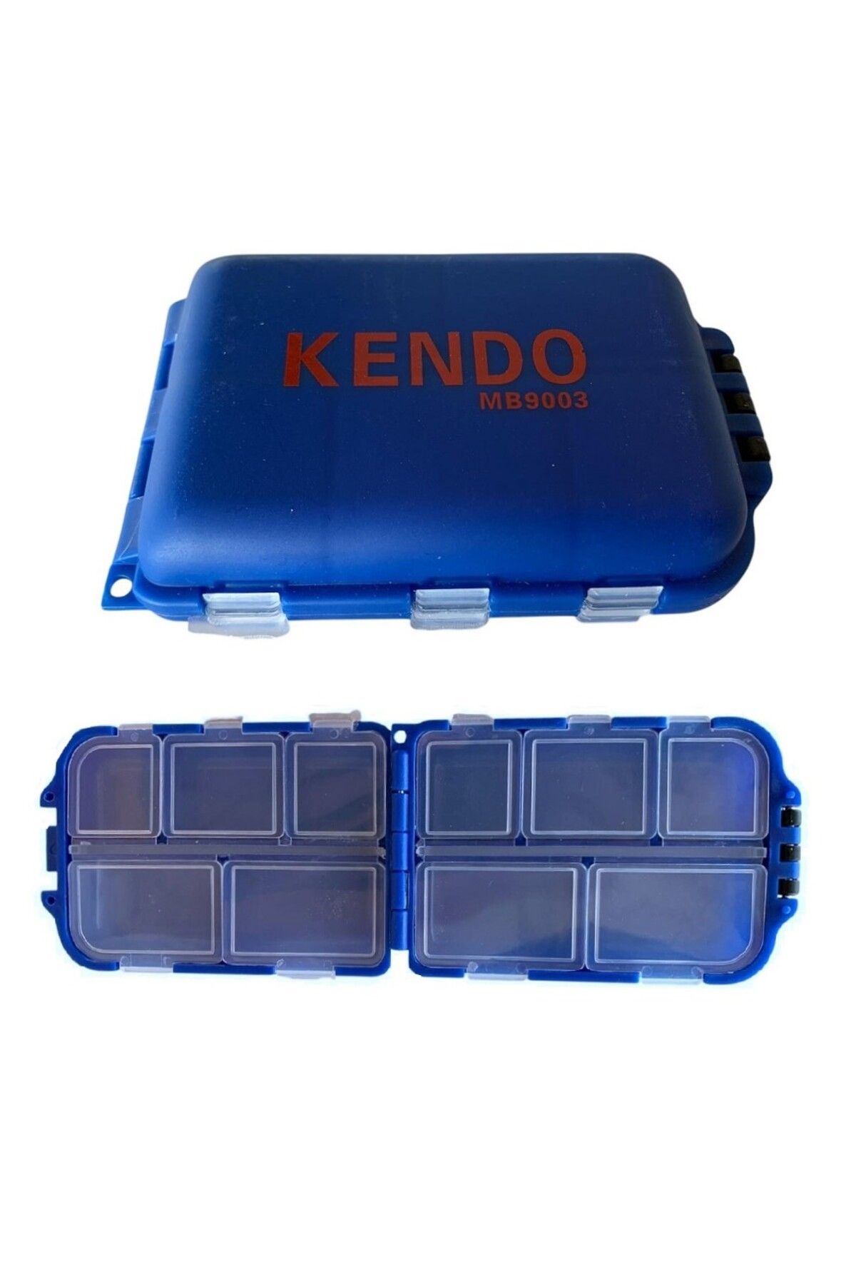 Kendo MB9003 Mini Plastik İğne-Fırdöndü-Klips Kutusu 10 Gözlü Mavi