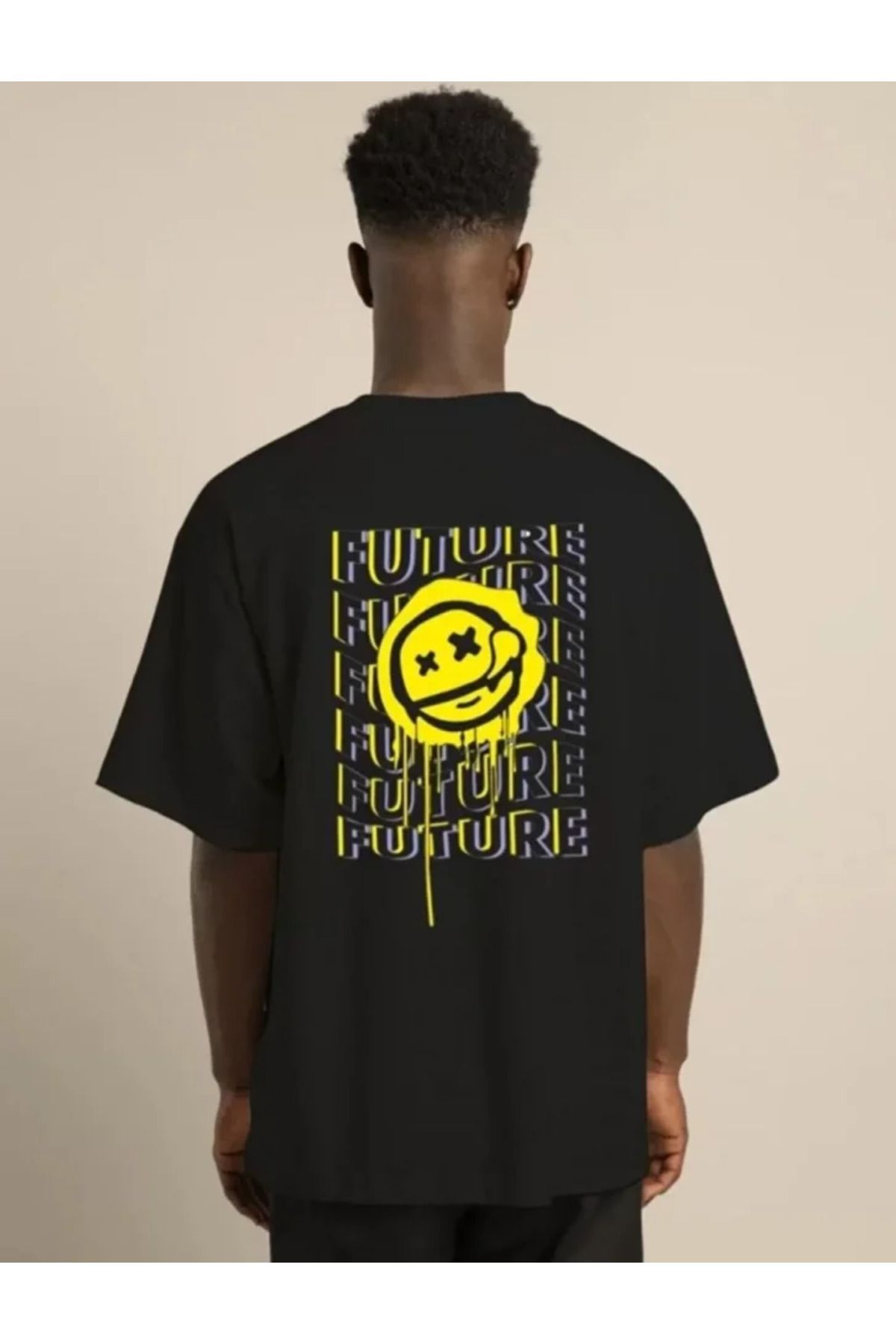 MODAVERA Unisex Bisiklet Yaka Baskılı Oversize T-Shirt - Siyah